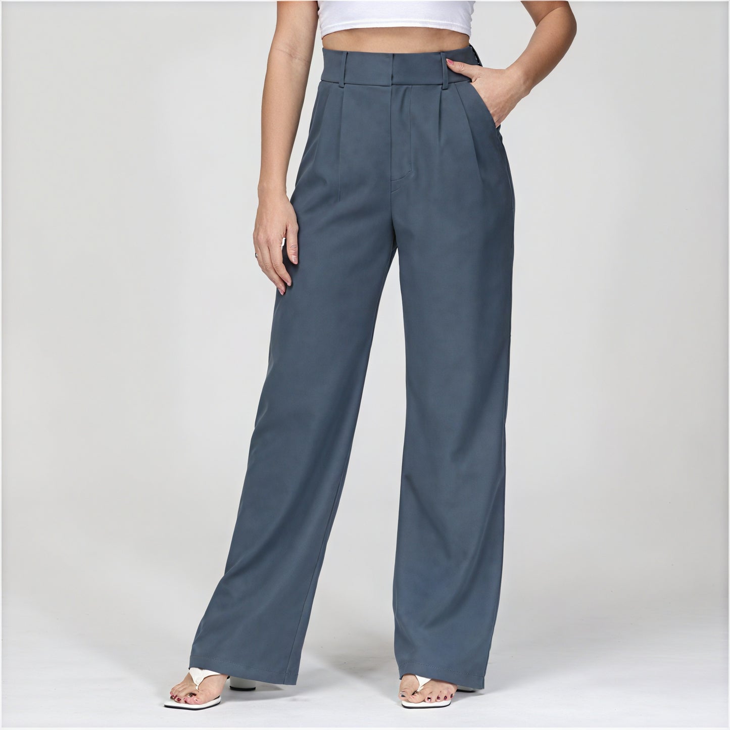 High-Waisted Wide-Leg Pants with Pleats