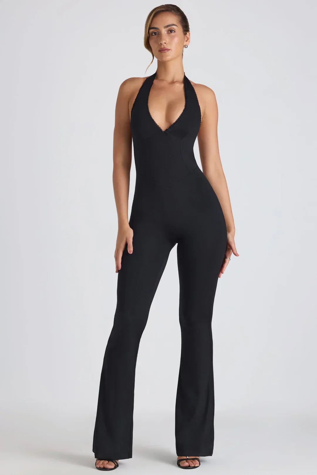 Women's Jumpsuit – Ribbed Halter Neck, Flared Leg, Figure-Hugging Silhouette-83502-75f8aba8-0bfd-47a7-9a86-9832bba33b24