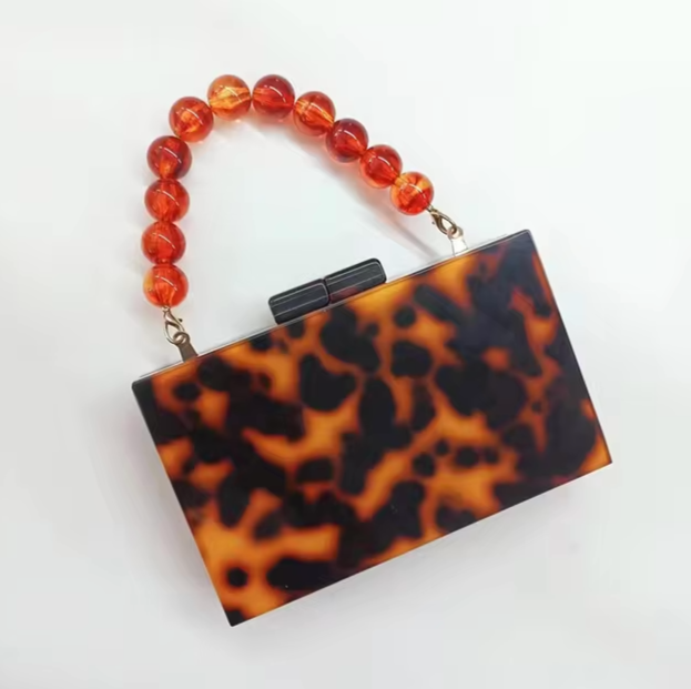 Sculptural Clutch - Beaded Handle, Marbled Effect
