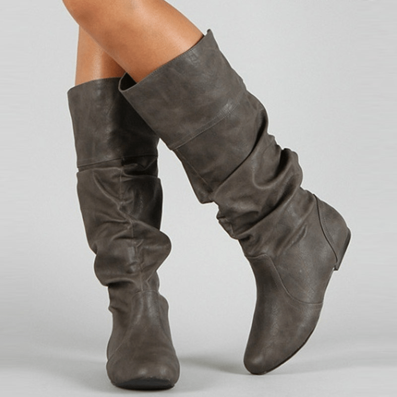 Slouchy Knee-High Boots - Low Stacked Heel