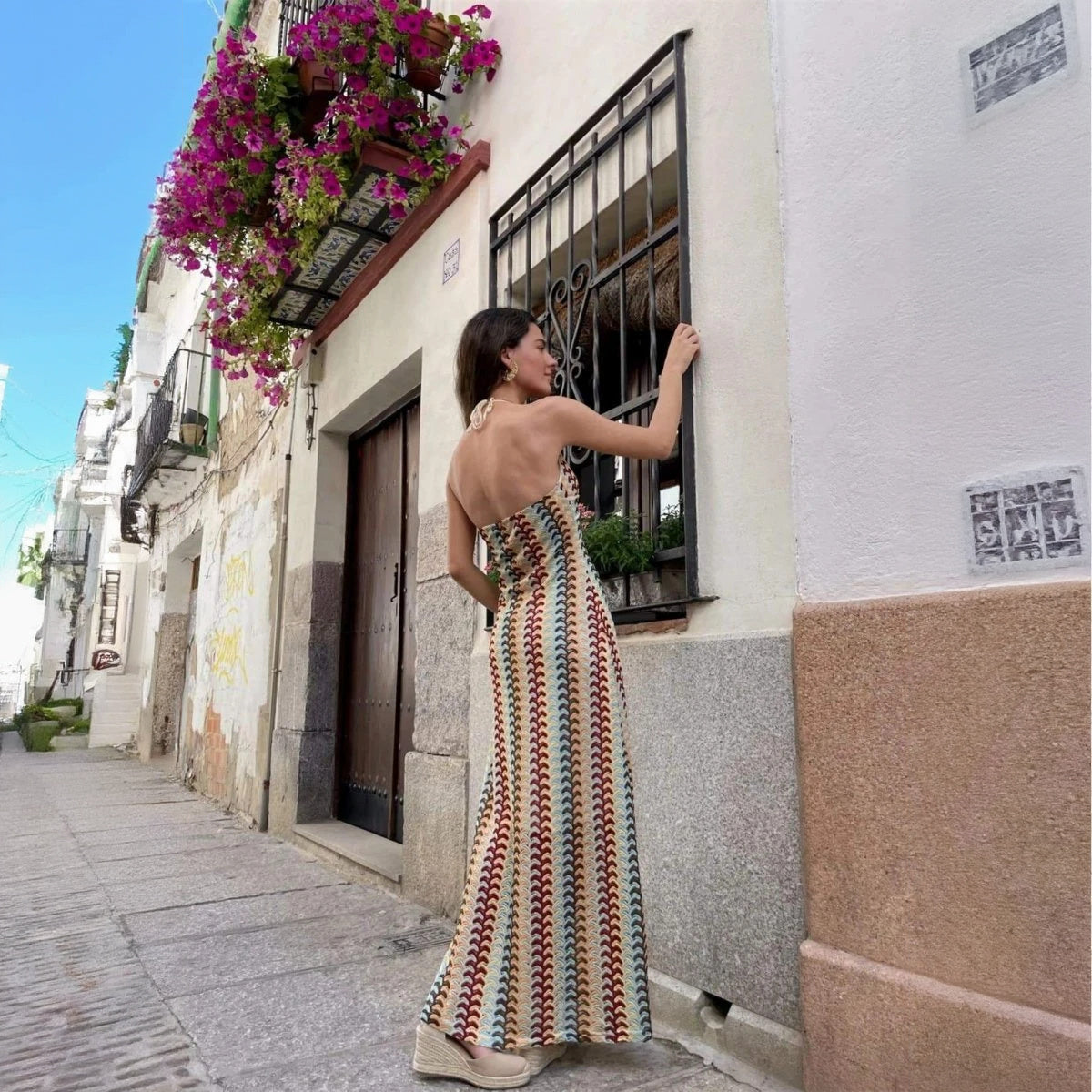 Bohemian Knit Halter Maxi Dress