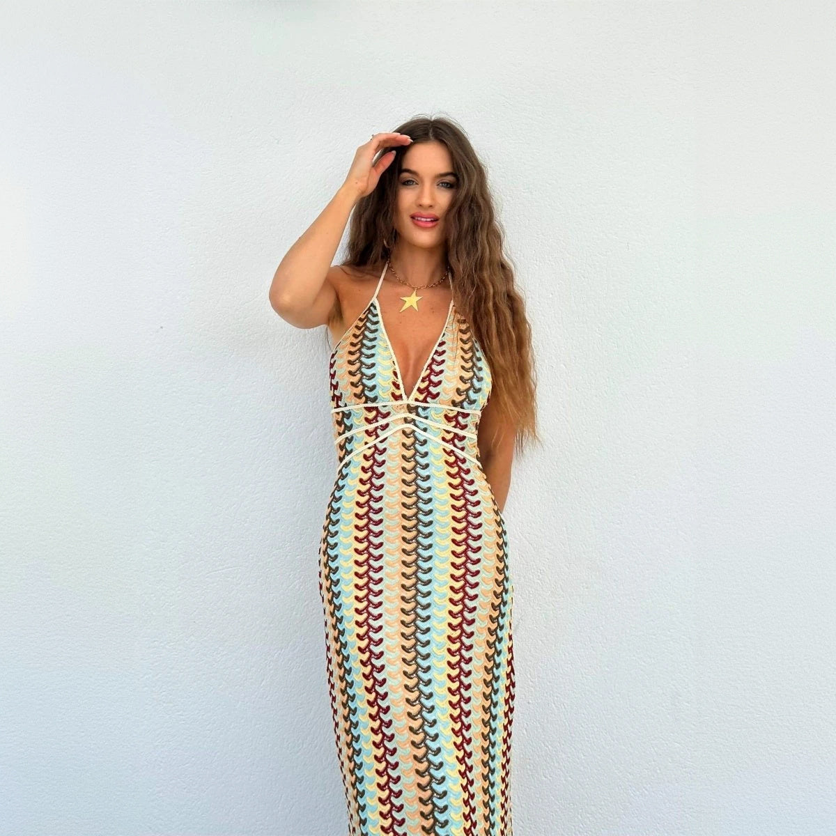 Bohemian Knit Halter Maxi Dress