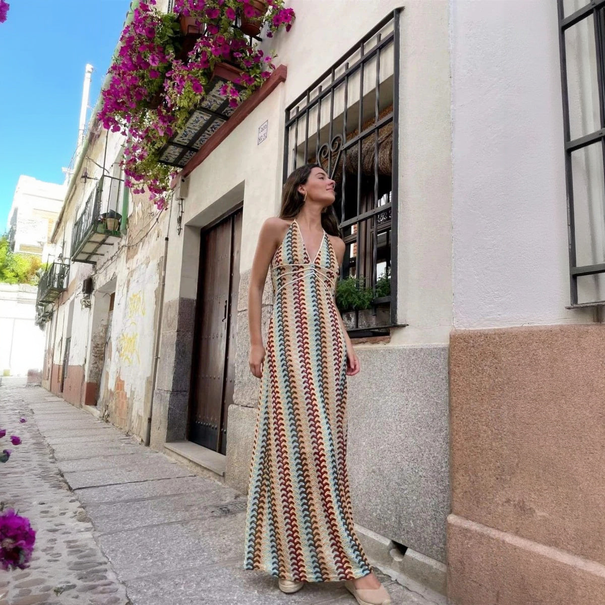 Bohemian Knit Halter Maxi Dress
