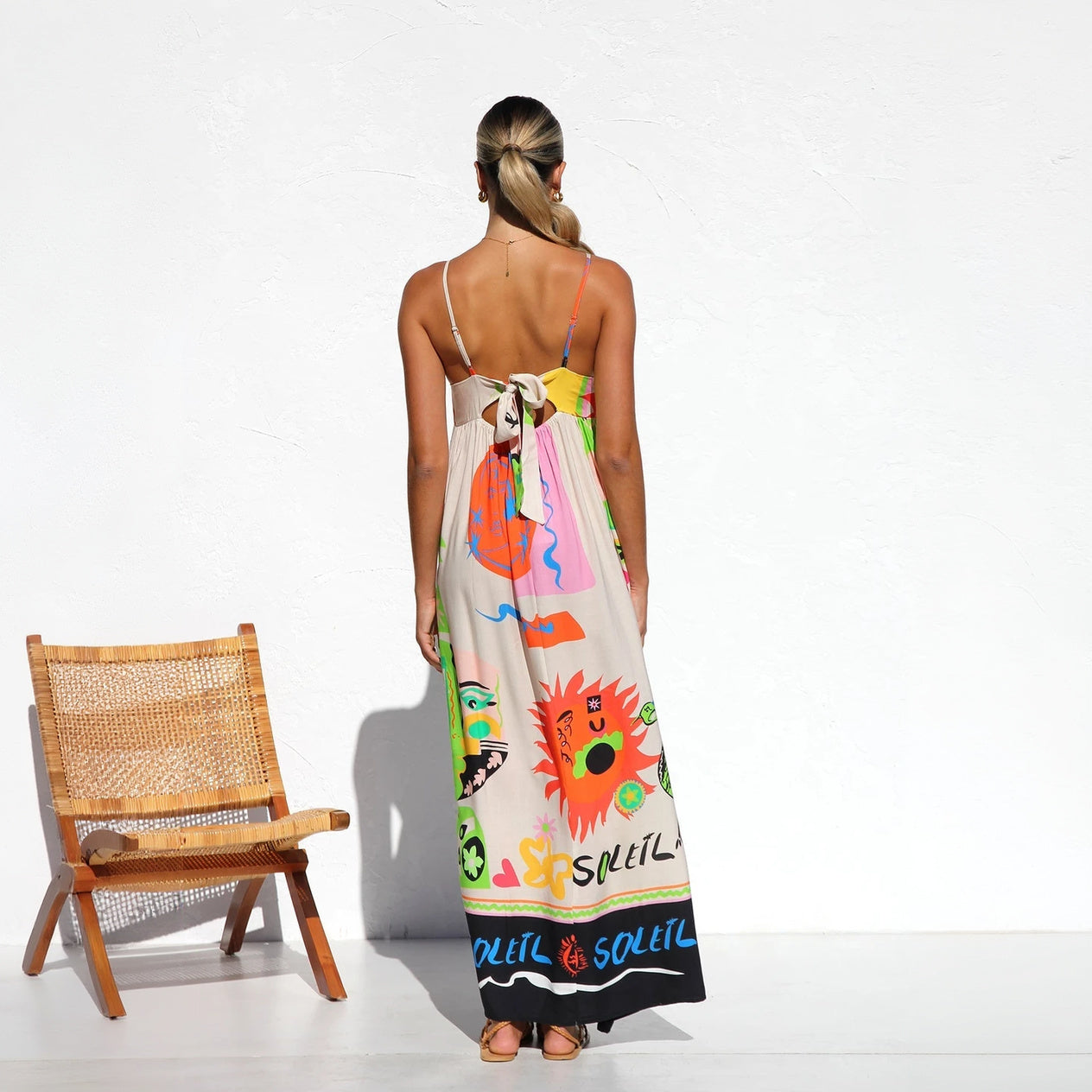 Artistic Print Maxi Dress - Spaghetti Strap Detail