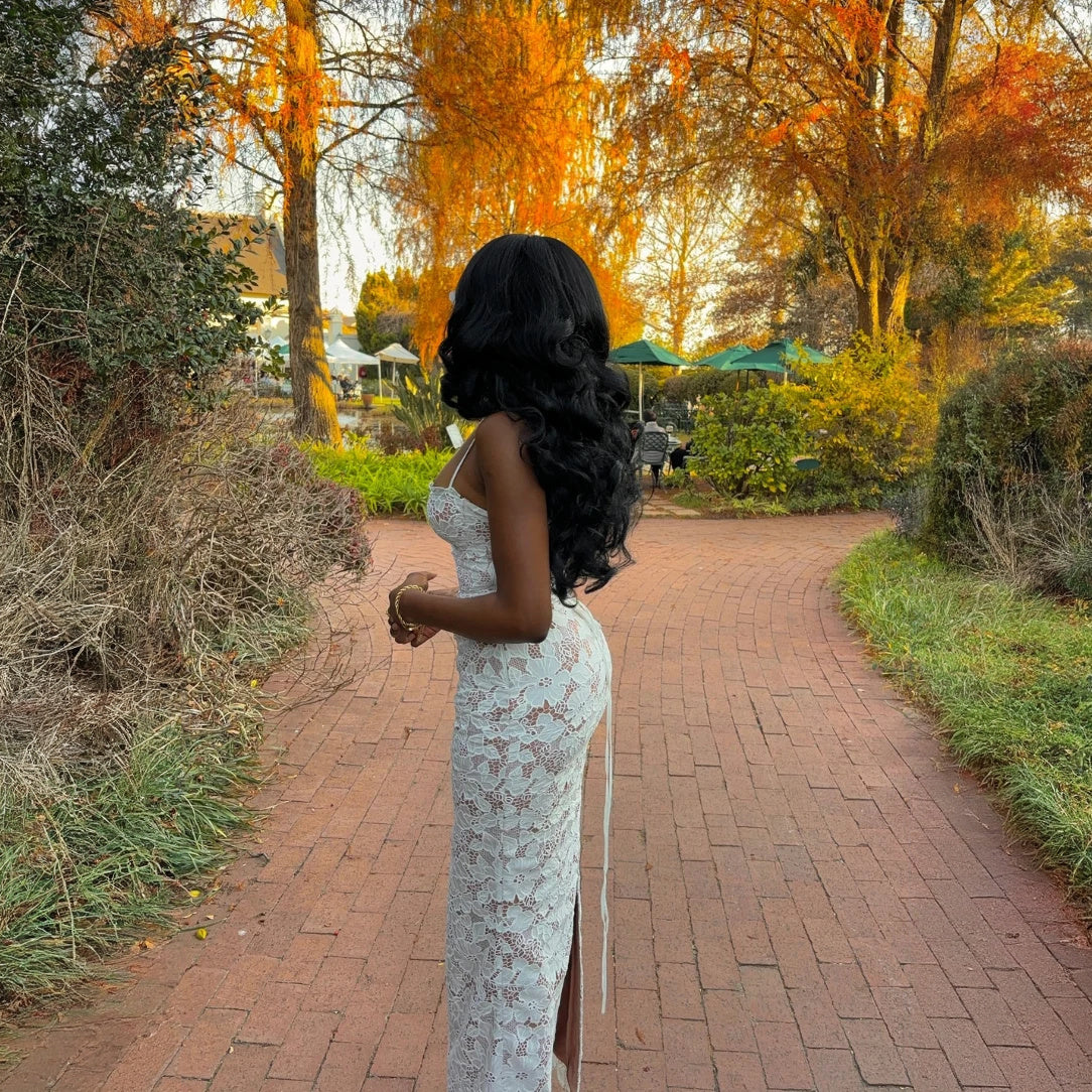 Lace Sweetheart Dress - Floor Length Overlay