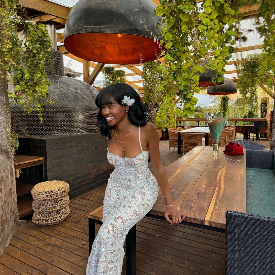 Lace Sweetheart Dress - Floor Length Overlay