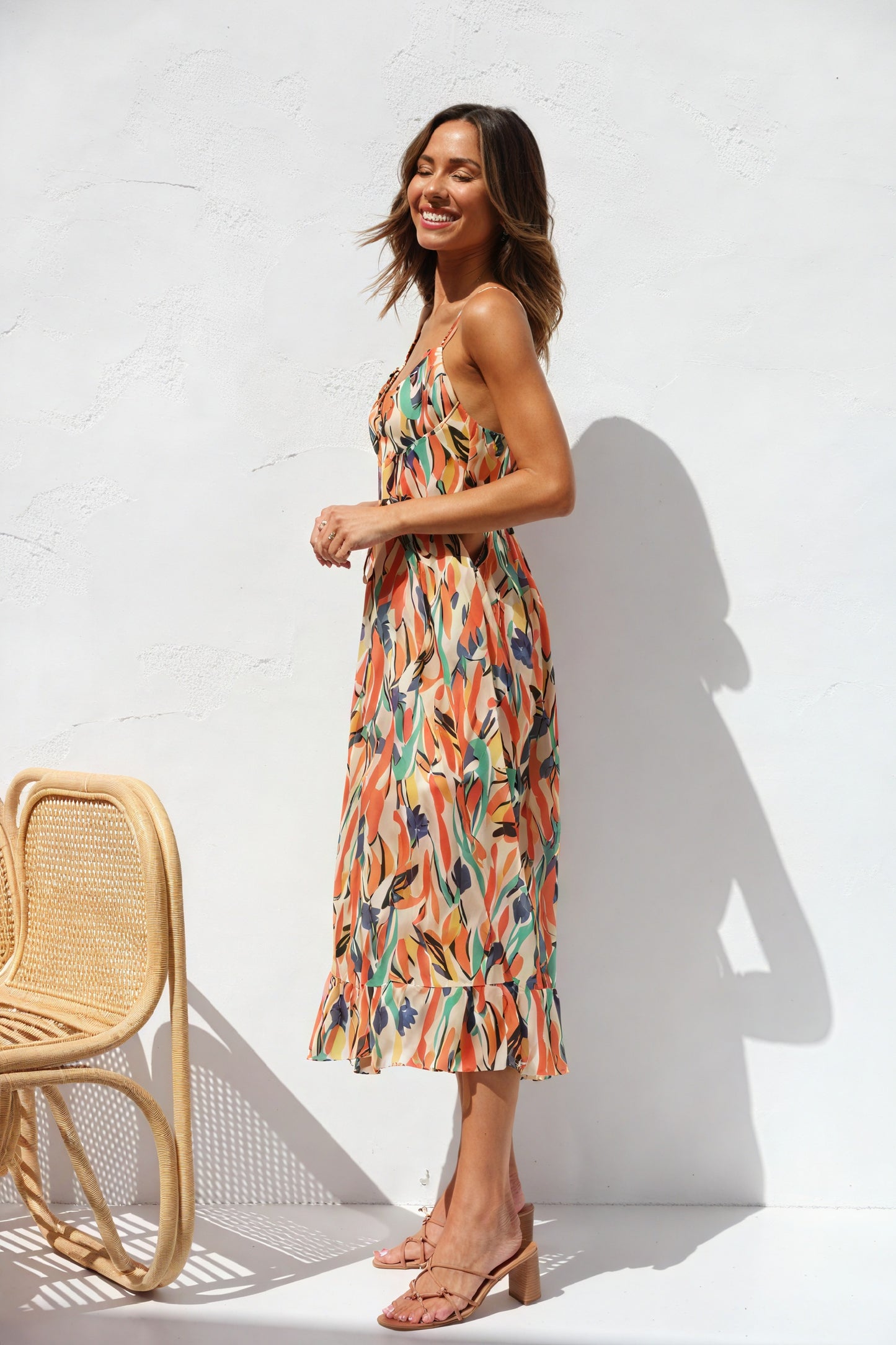 Abstract Print Maxi Dress with V-Neck