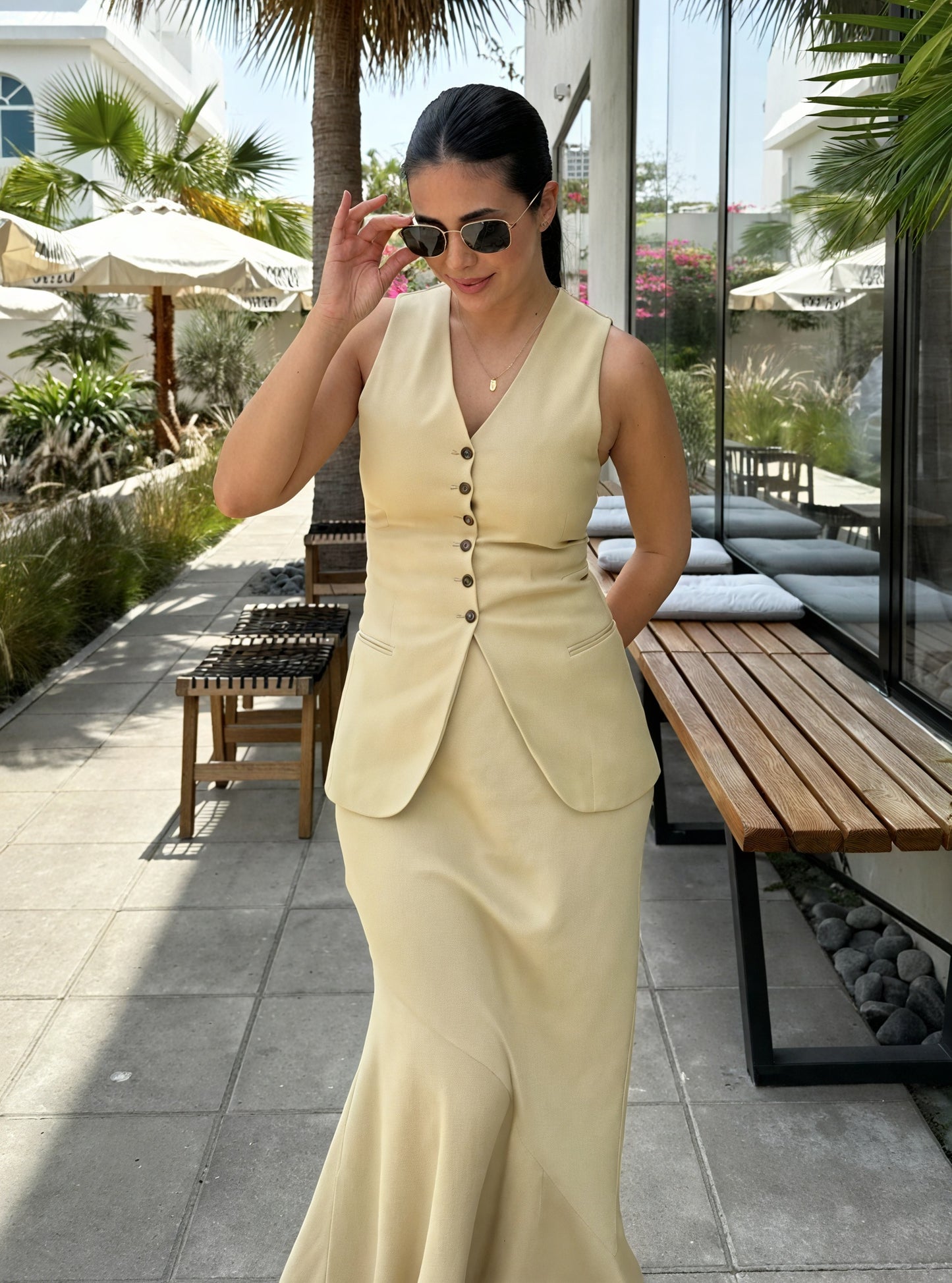 Tailored Vest with V-Neck and Button Detail