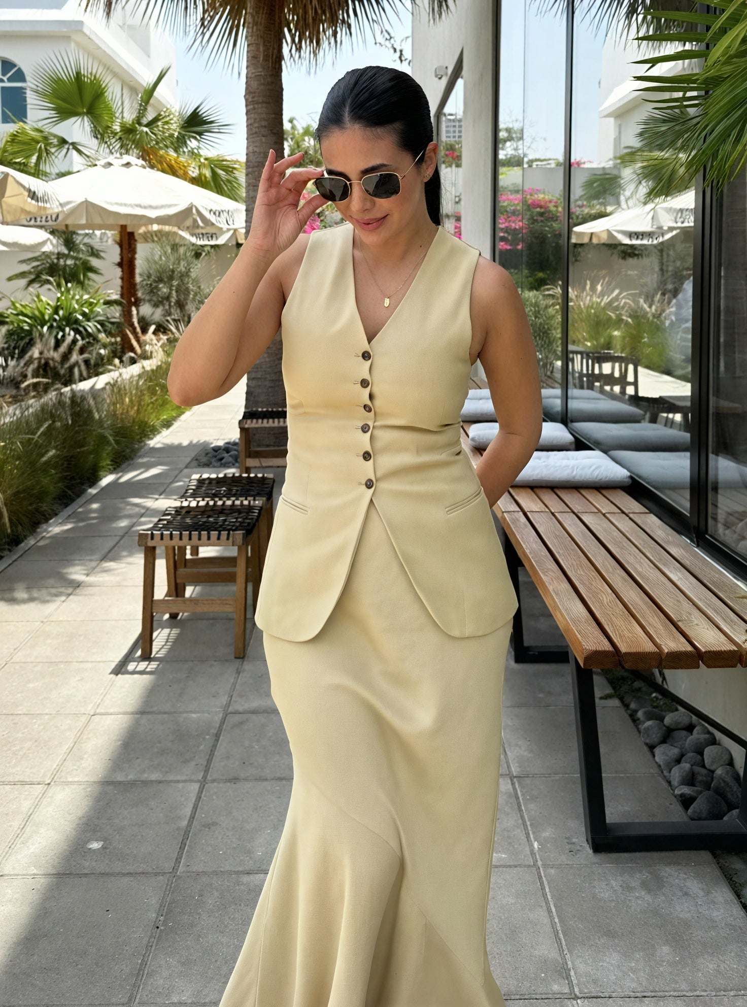 Tailored Vest with V-Neck and Button Detail