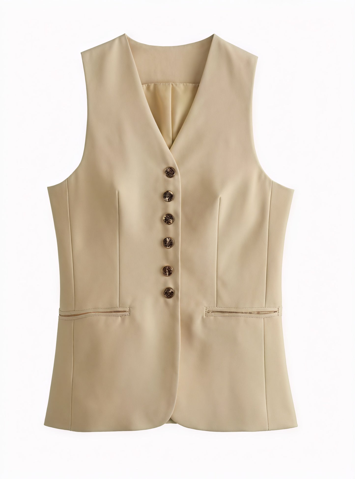 Tailored Vest with V-Neck and Button Detail