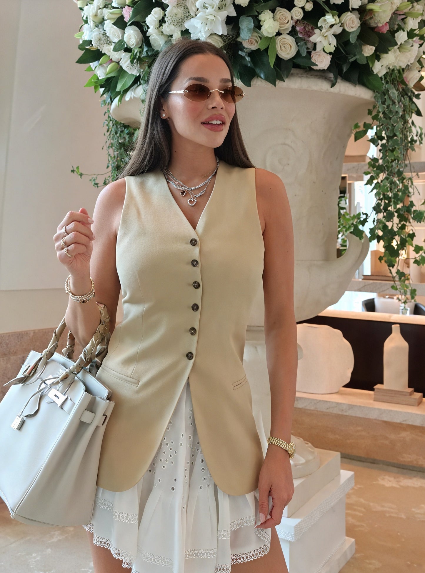 Tailored Vest with V-Neck and Button Detail