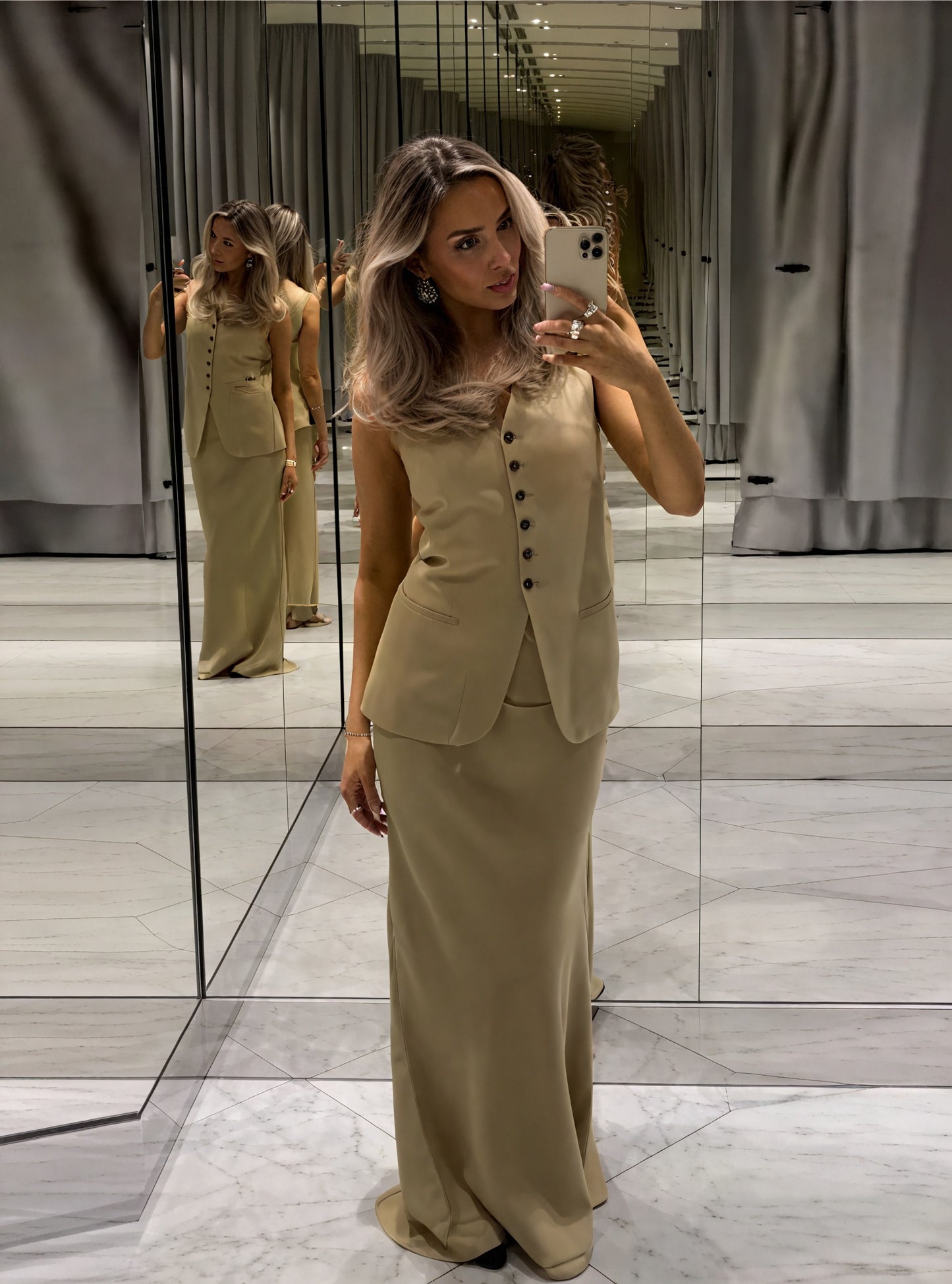 Tailored Vest with V-Neck and Button Detail