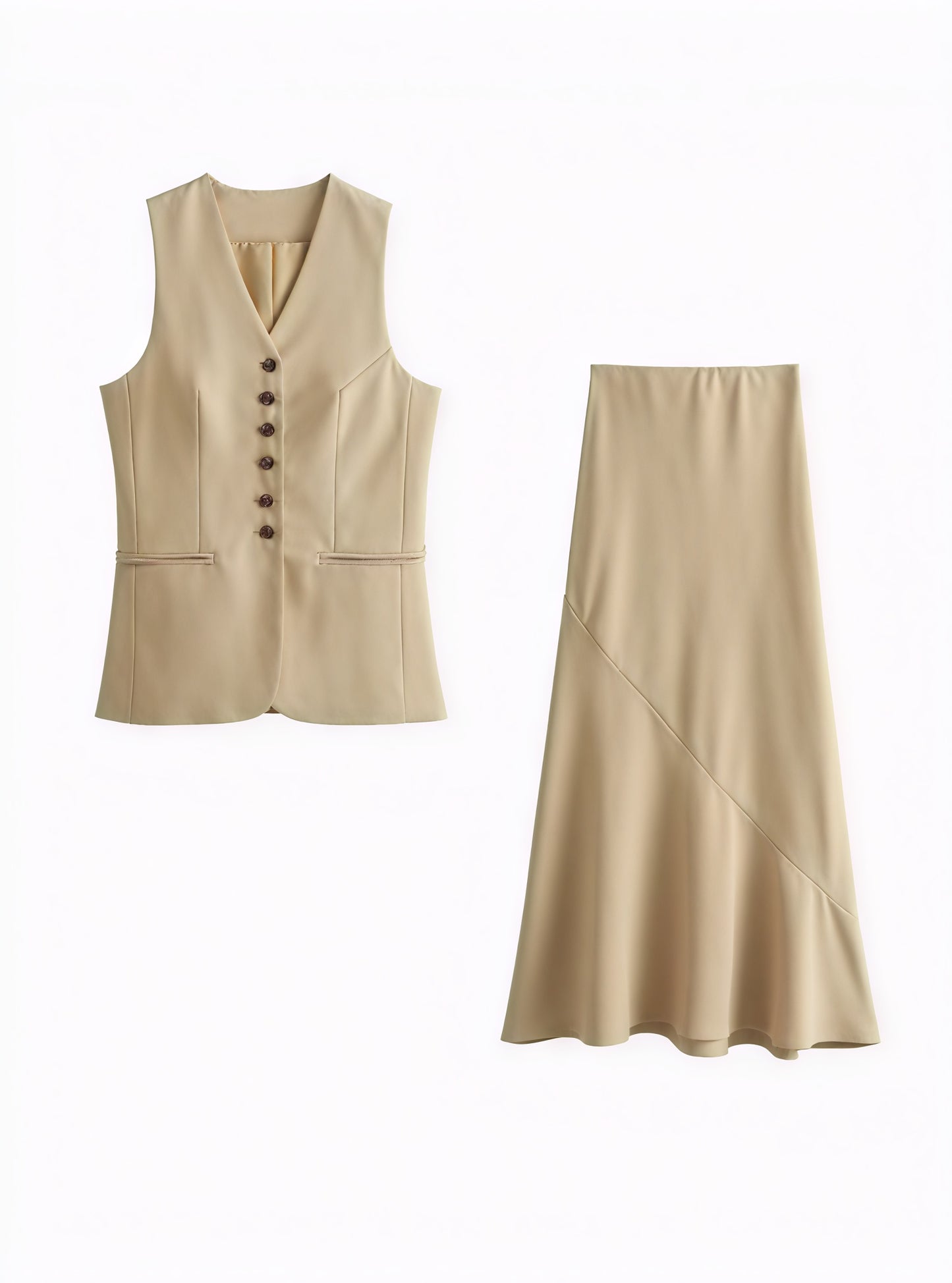 Tailored Vest with V-Neck and Button Detail