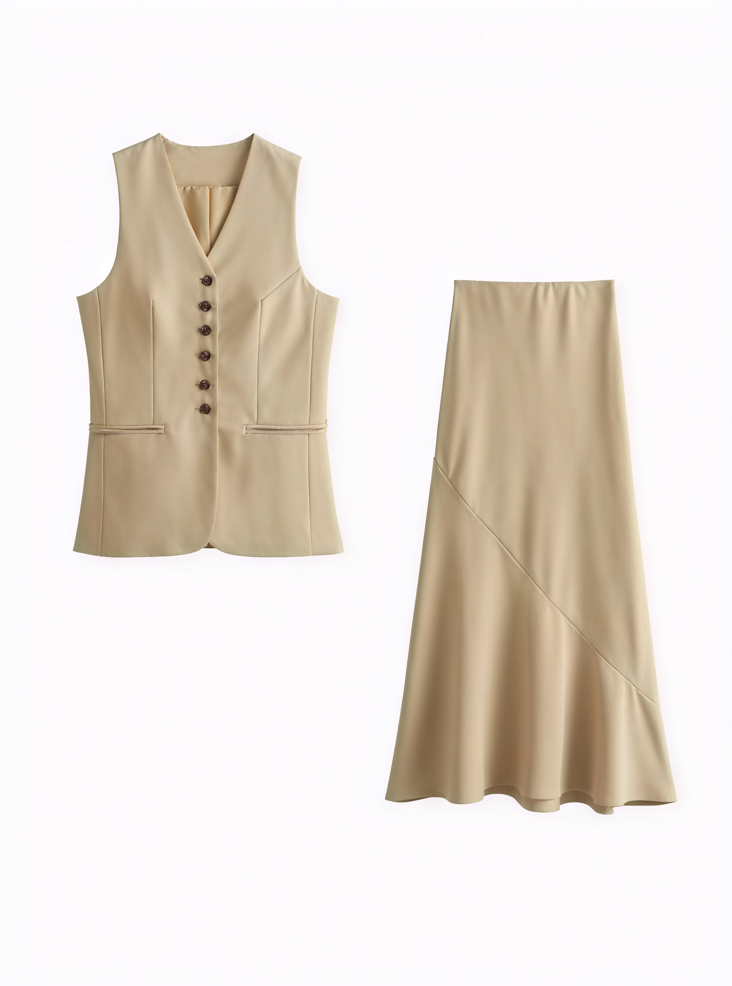 Tailored Vest with V-Neck and Button Detail