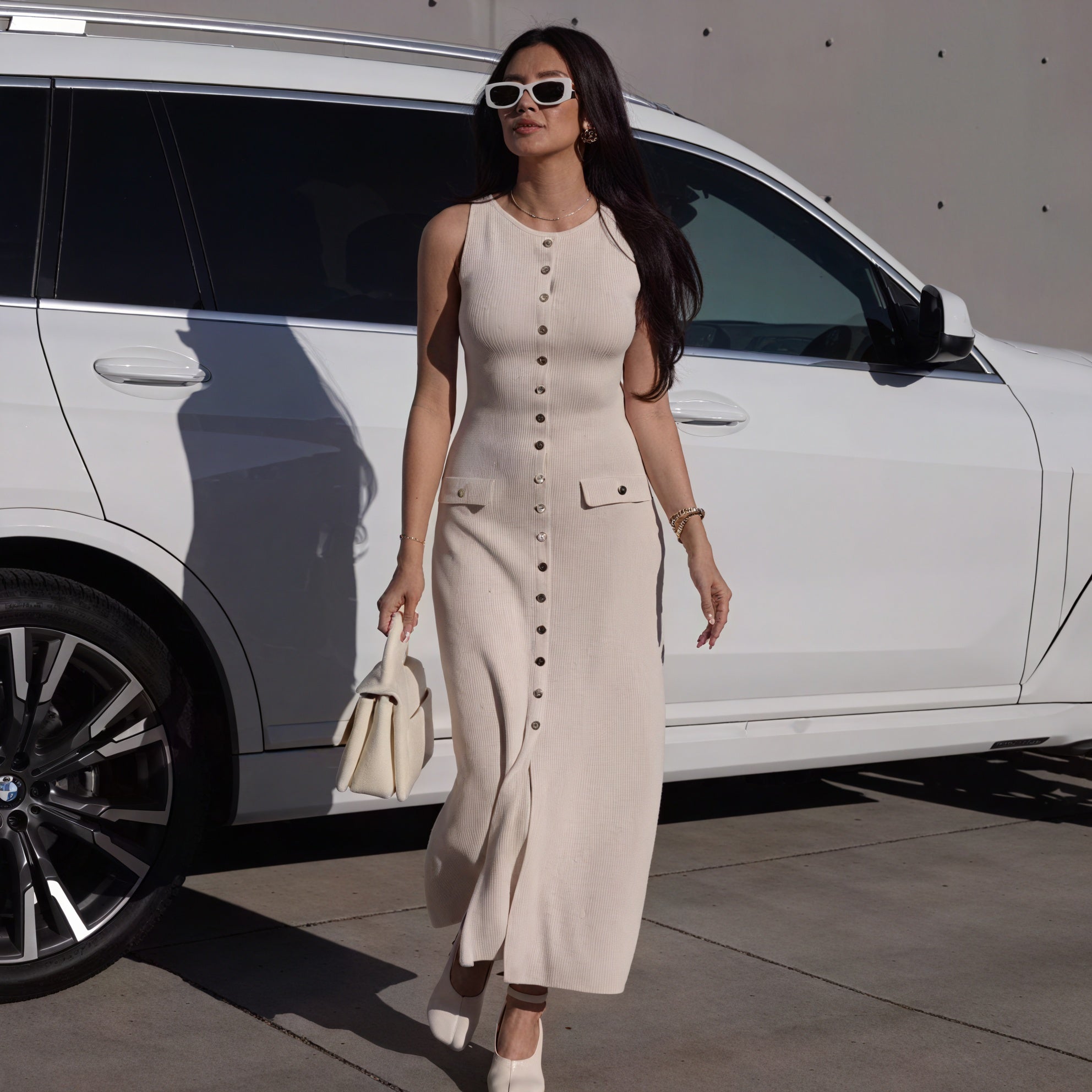 Tailored Knit Midi Dress - Button-Down Design