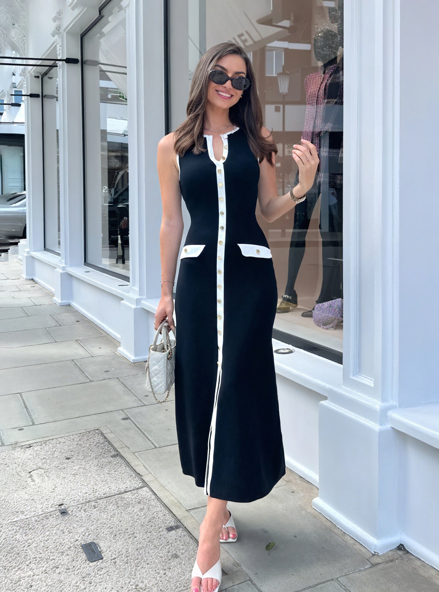 Tailored Knit Midi Dress - Button-Down Design