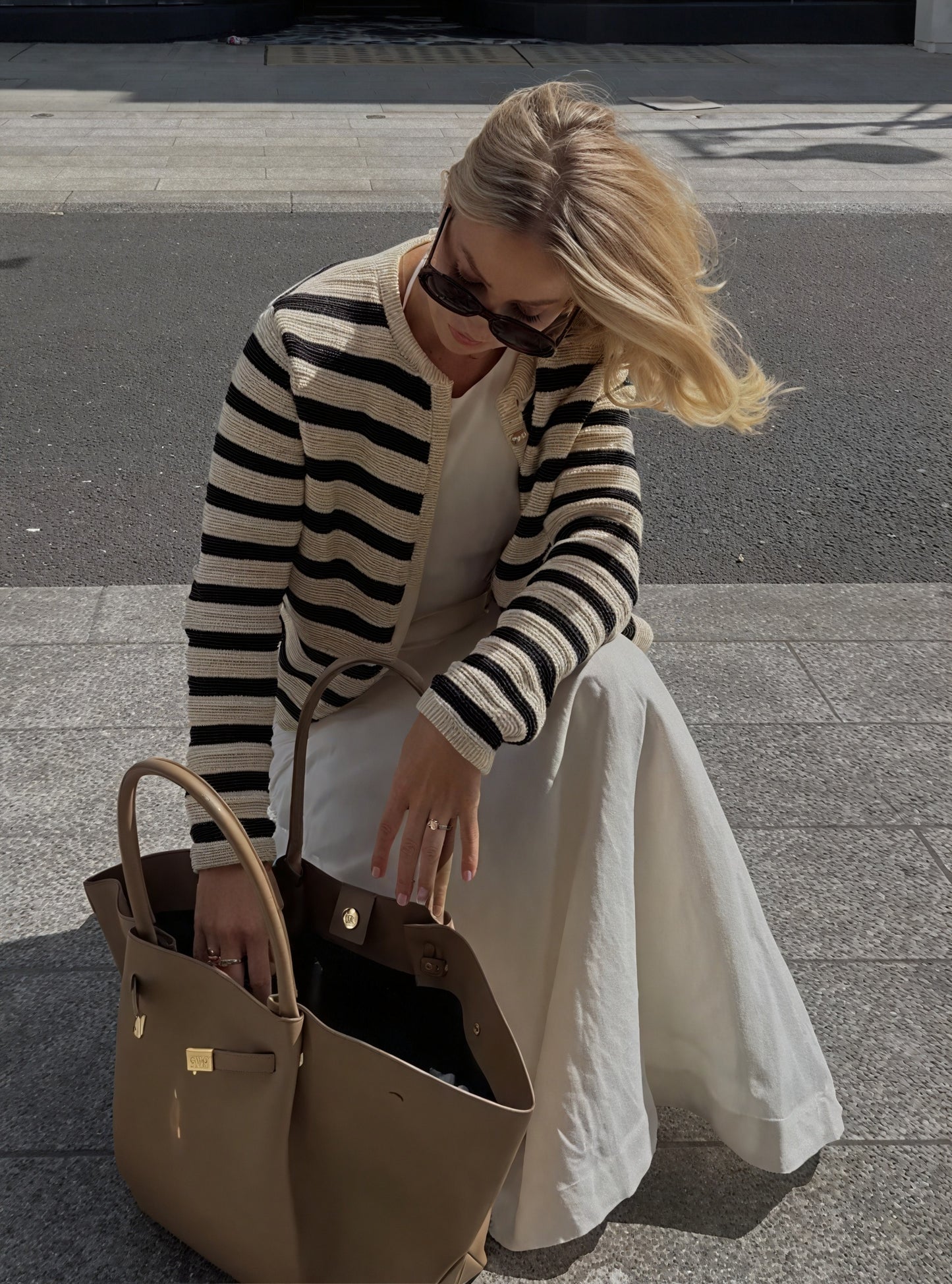 Striped Knit Jacket - Gold Button Detail