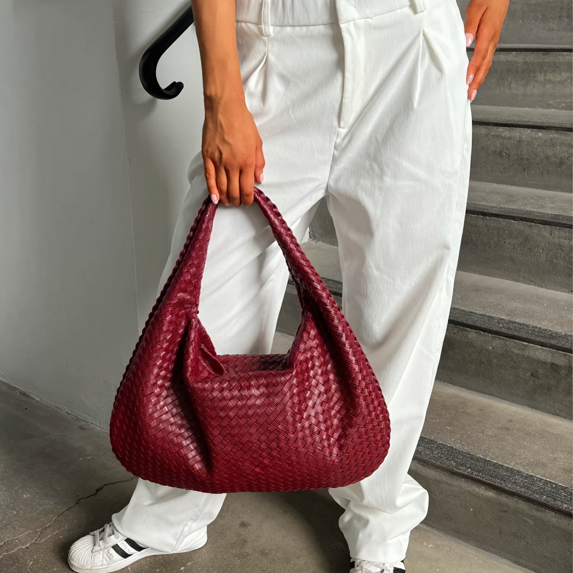 Woven Crescent Bag - Slouchy Hobo with Wide Strap