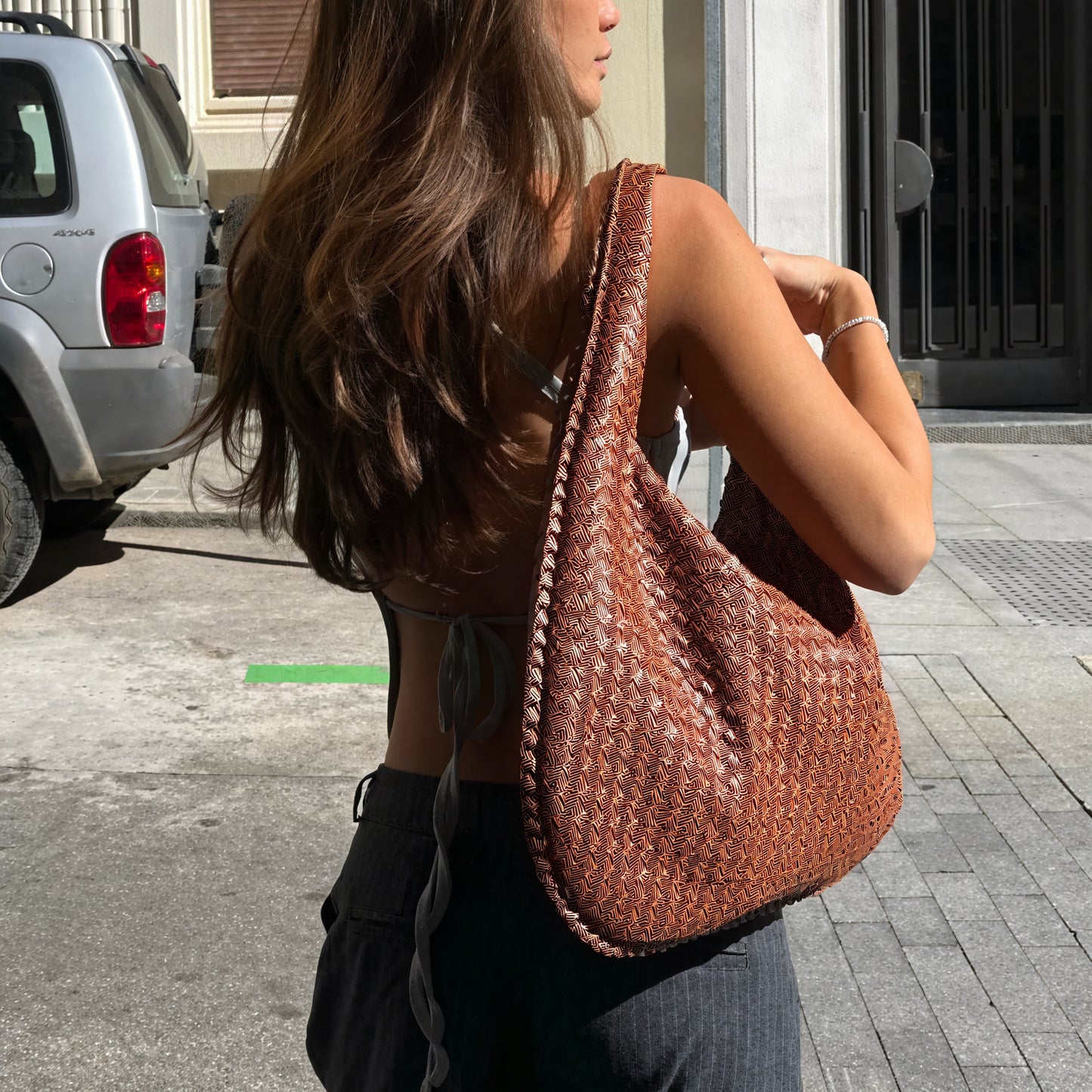 Woven Crescent Bag - Slouchy Hobo with Wide Strap