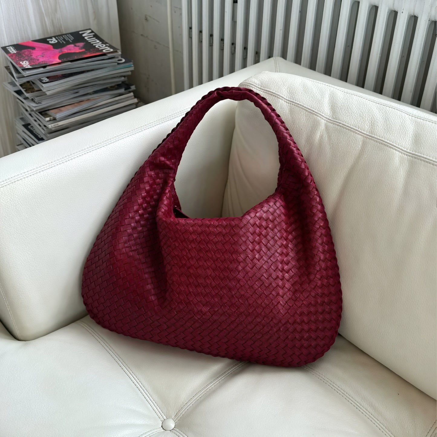 Woven Crescent Bag - Slouchy Hobo with Wide Strap