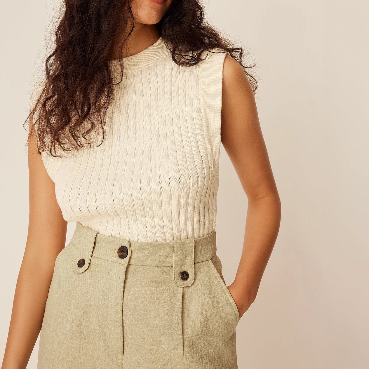 Ribbed Knit Sleeveless Top - Fitted Design