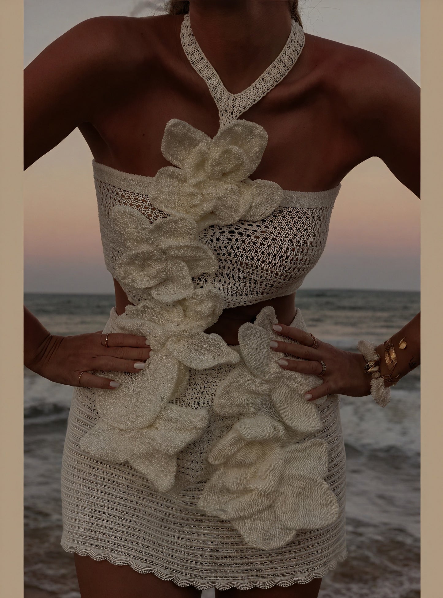 Crochet Floral Appliqué Two-Piece Set