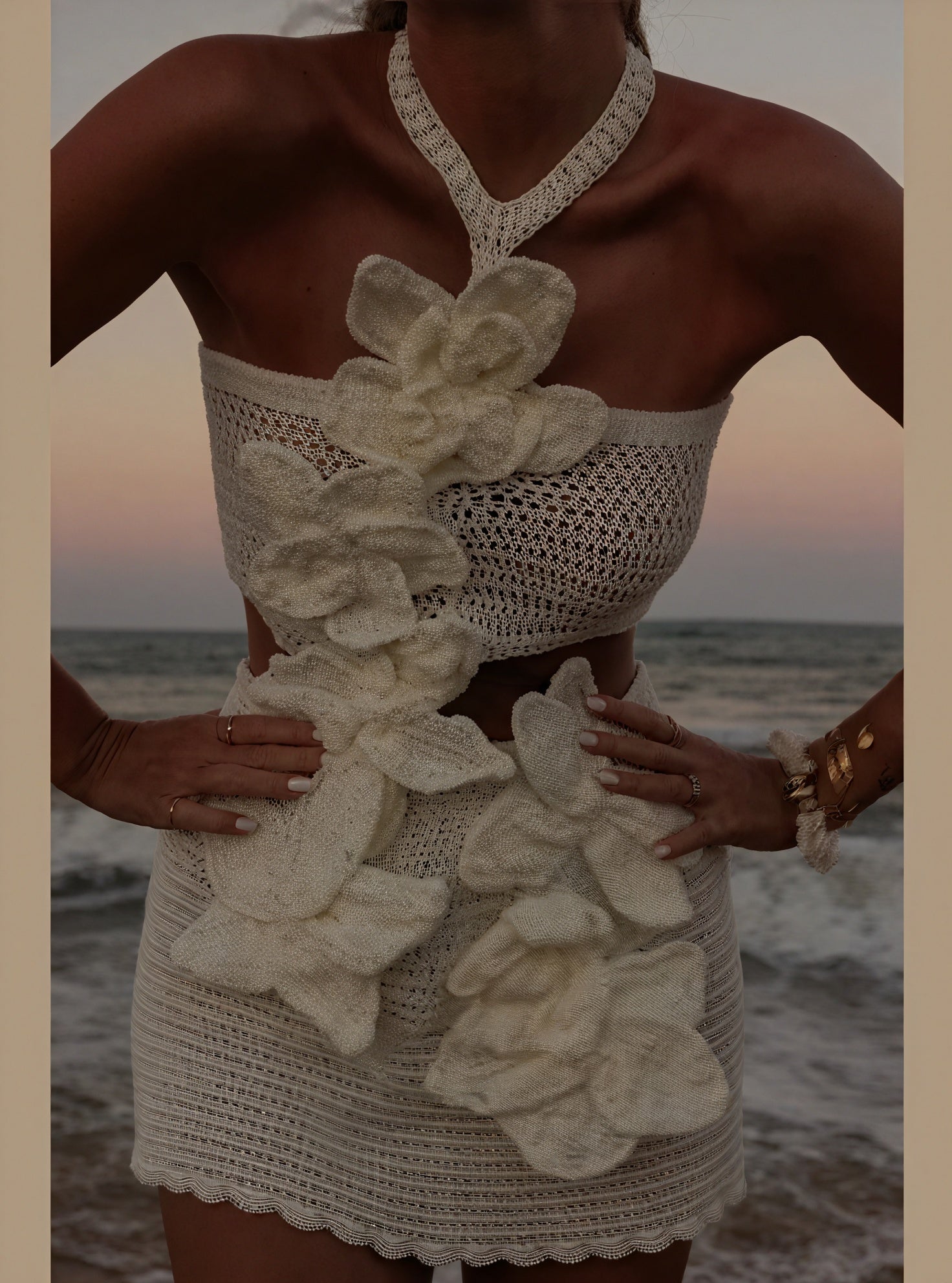 Crochet Floral Appliqué Two-Piece Set