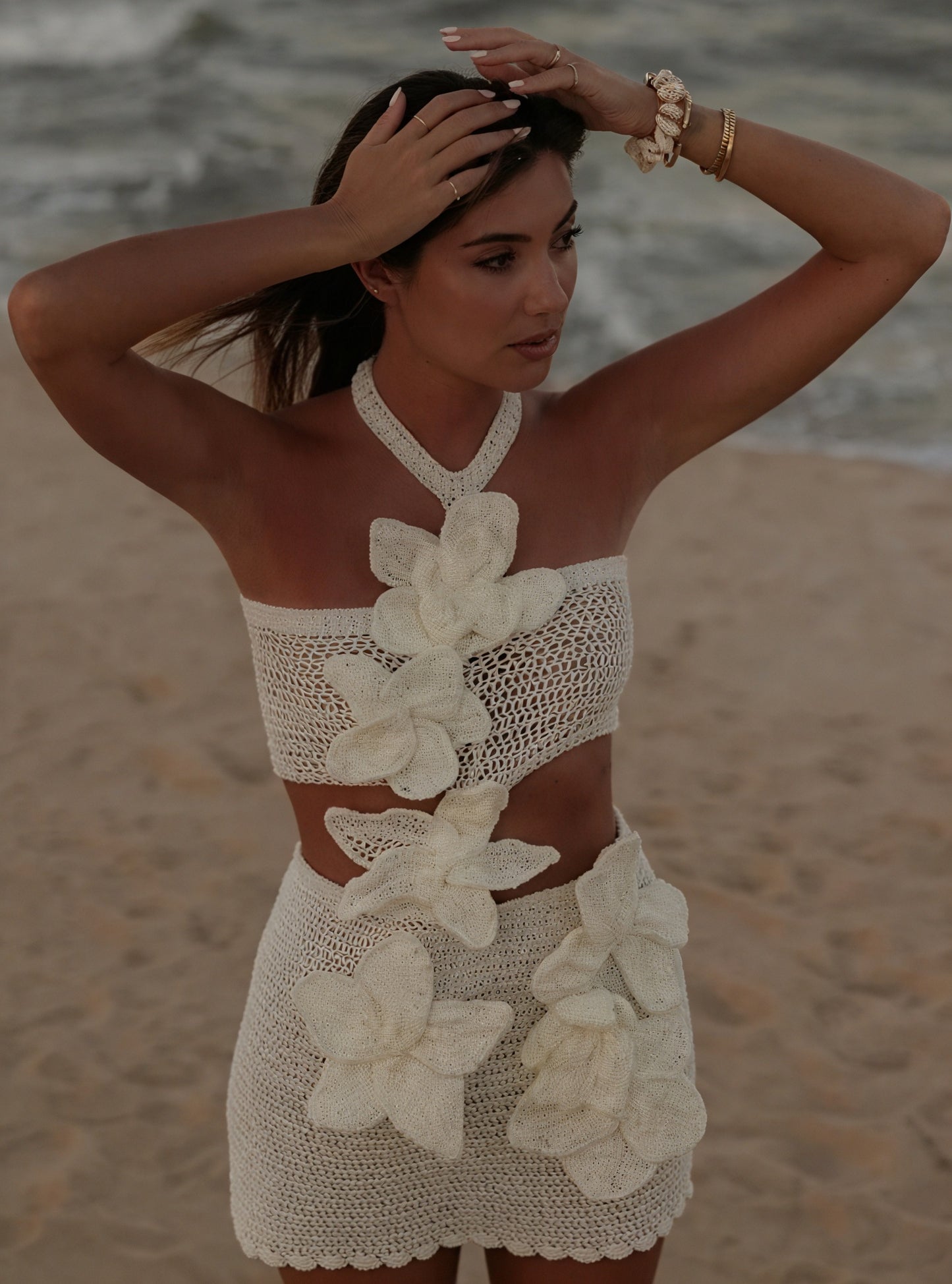 Crochet Floral Appliqué Two-Piece Set