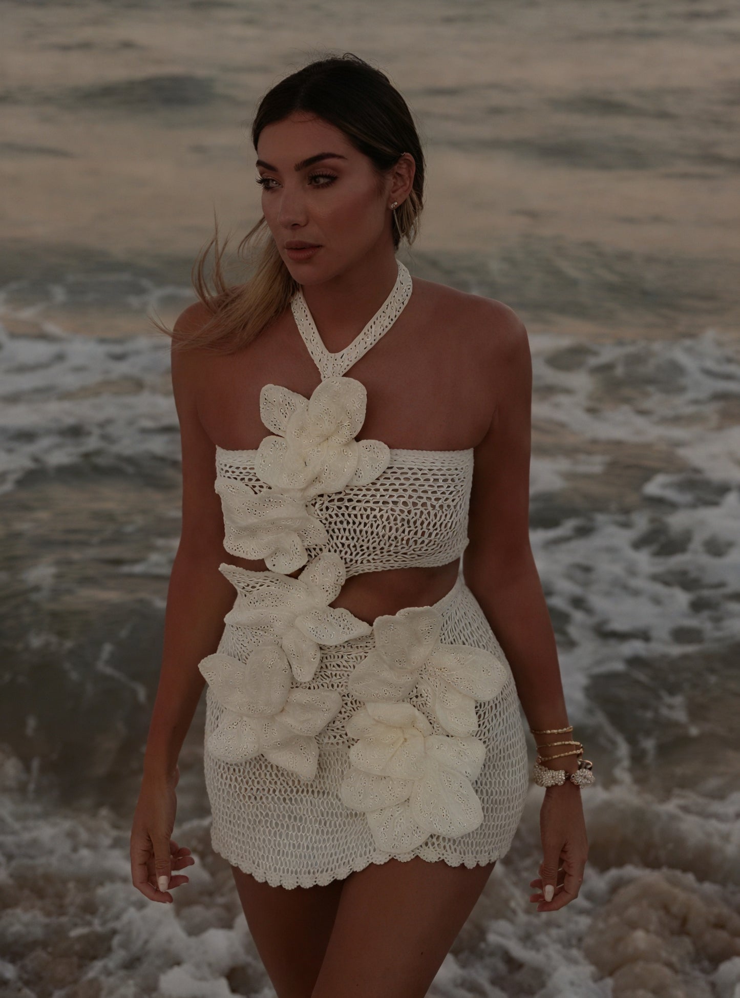 Crochet Floral Appliqué Two-Piece Set