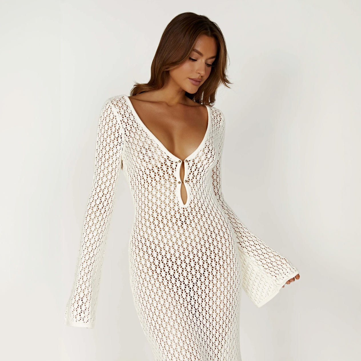 Open Weave V-Neck Maxi Dress