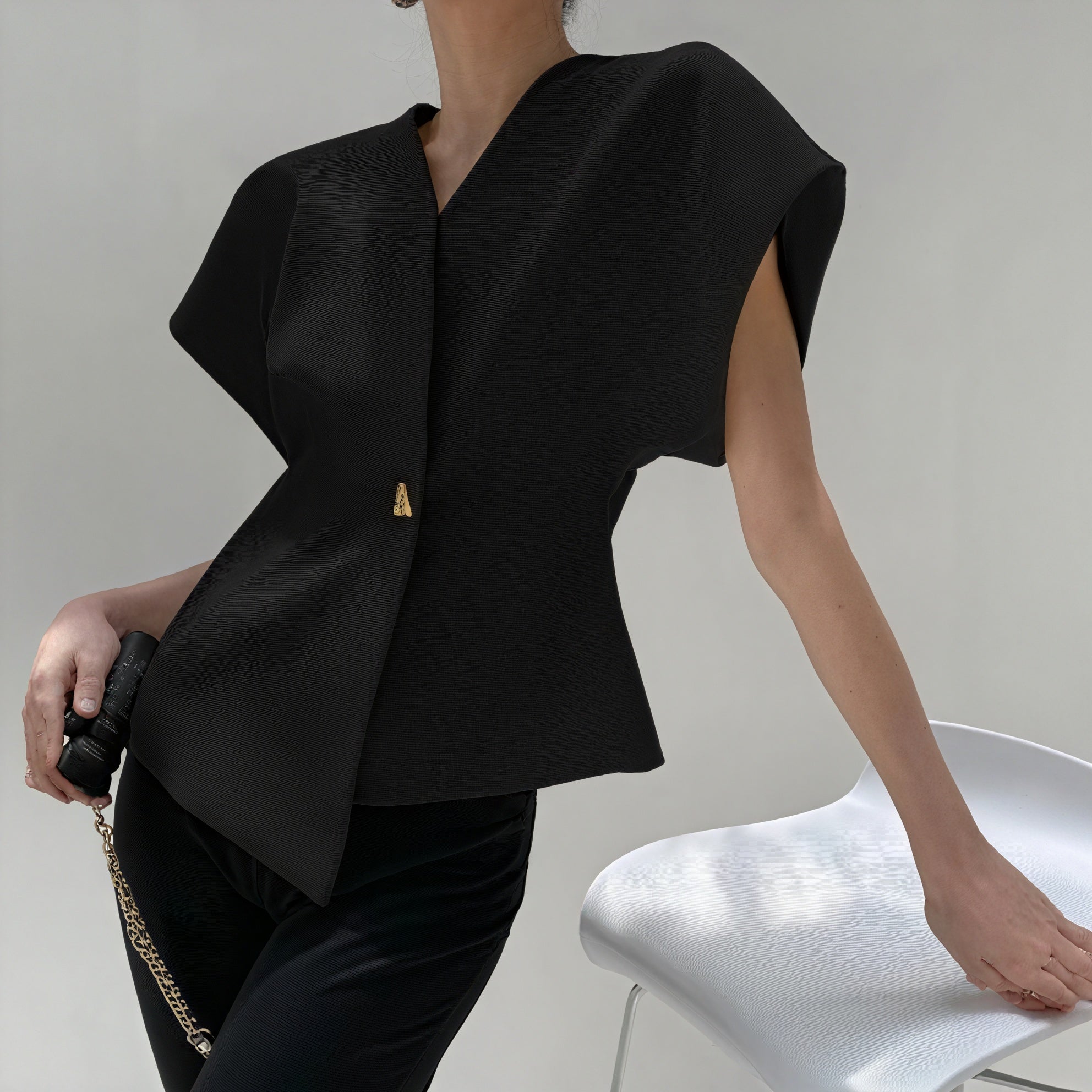 Structured Sleeve Wrap Top - Gold Detail
