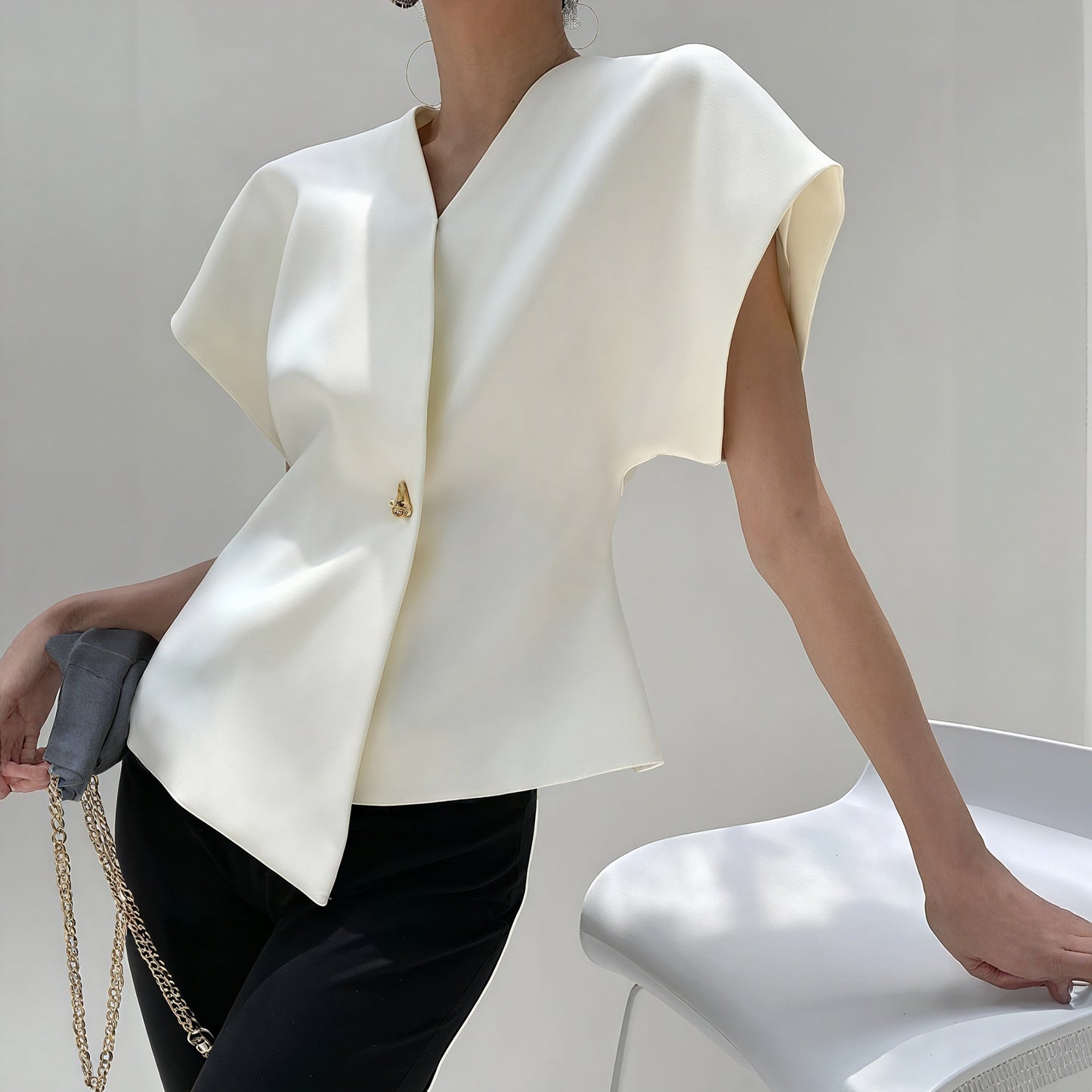 Structured Sleeve Wrap Top - Gold Detail