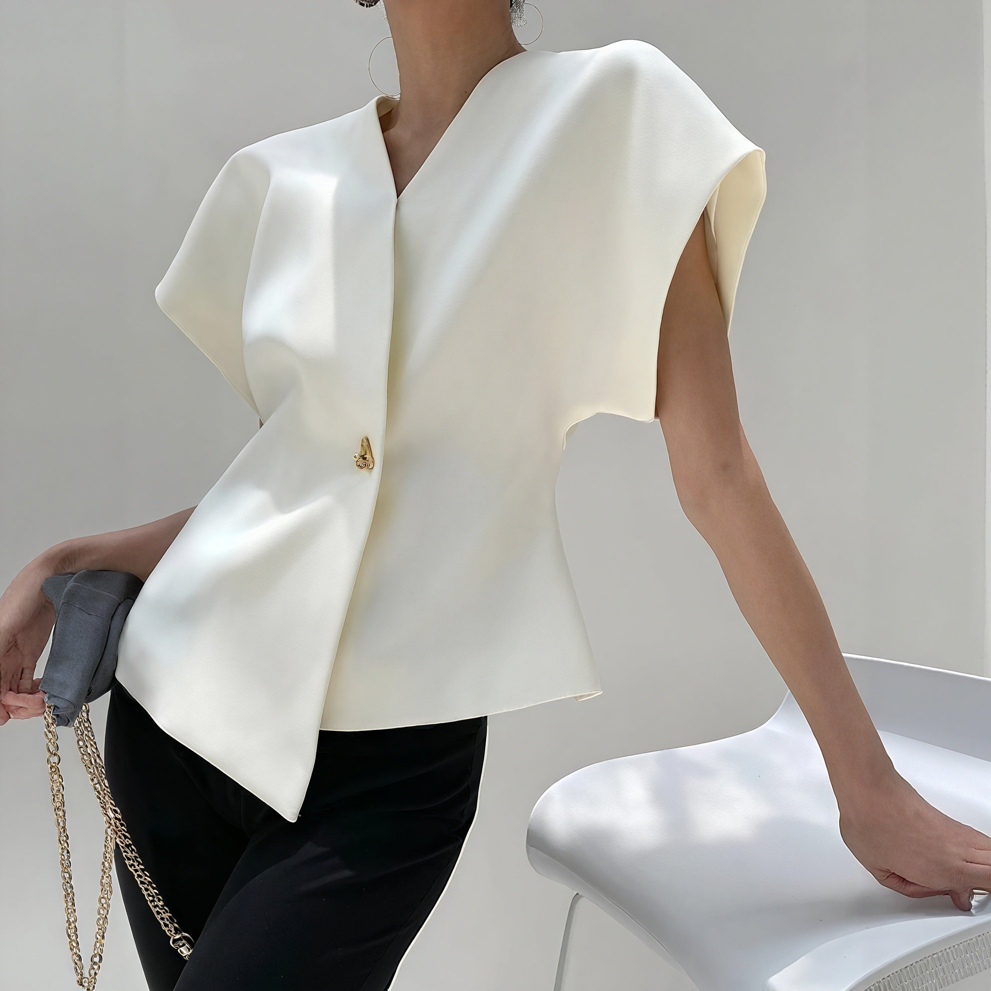 Structured Sleeve Wrap Top - Gold Detail