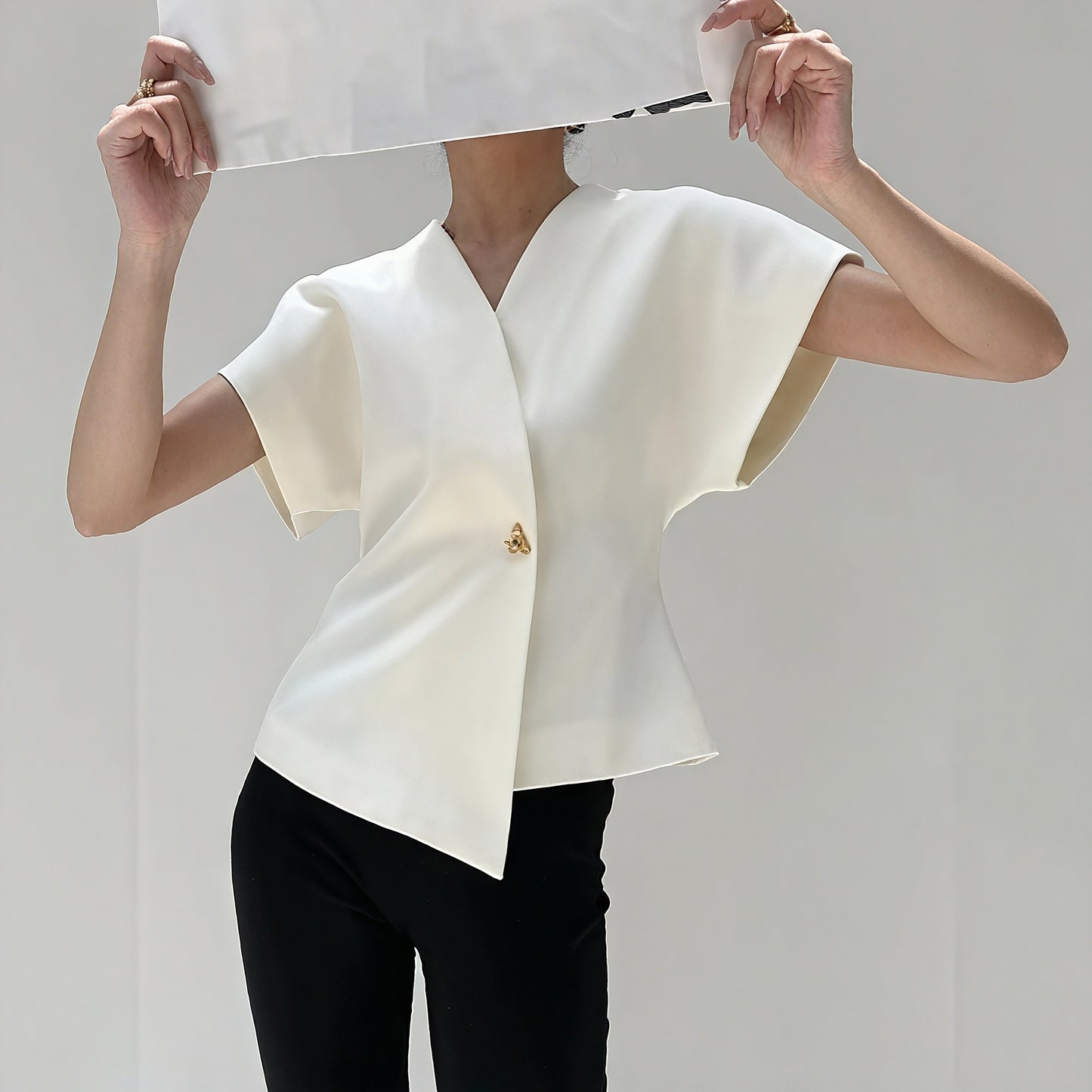 Structured Sleeve Wrap Top - Gold Detail