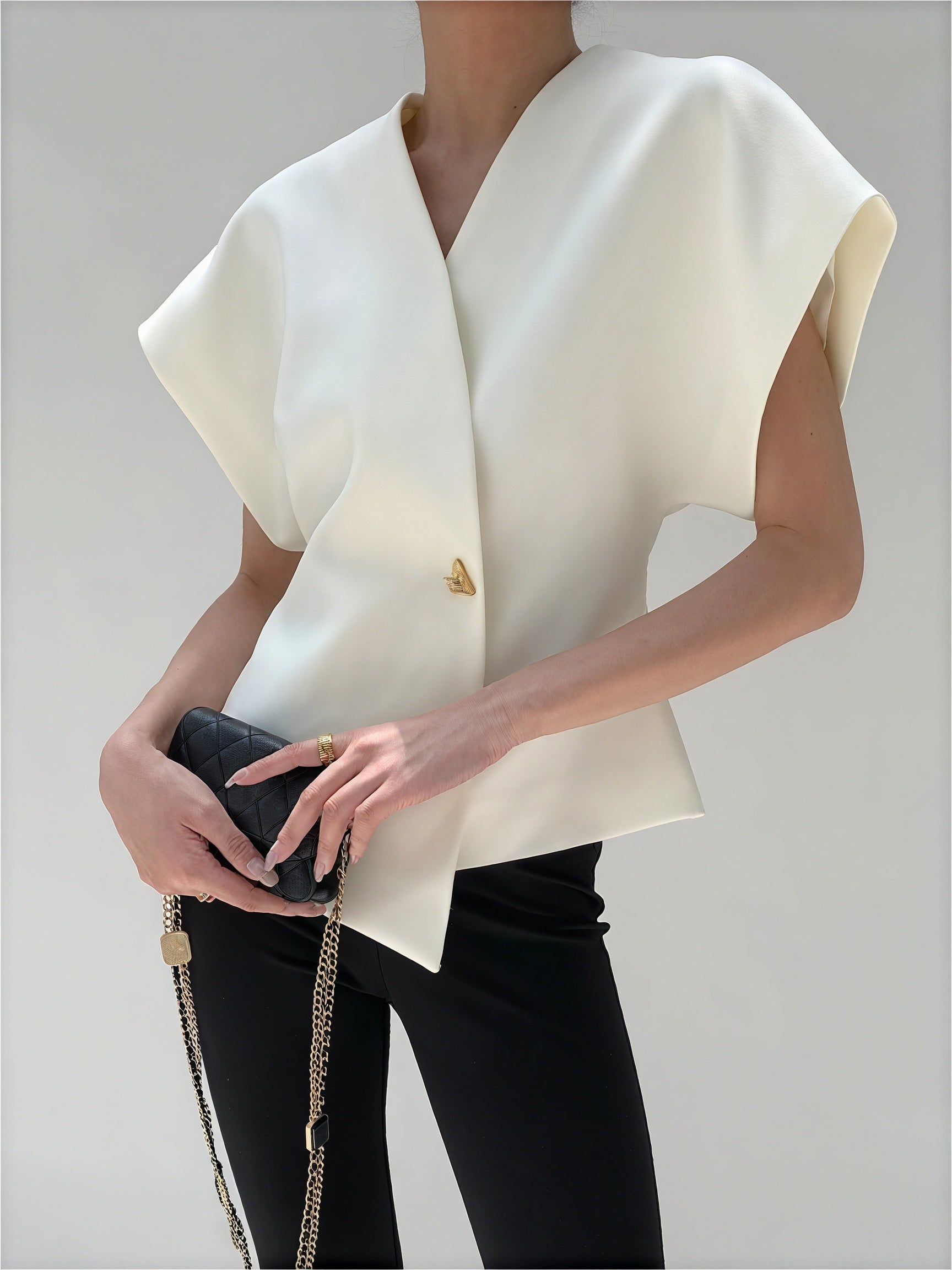 Structured Sleeve Wrap Top - Gold Detail