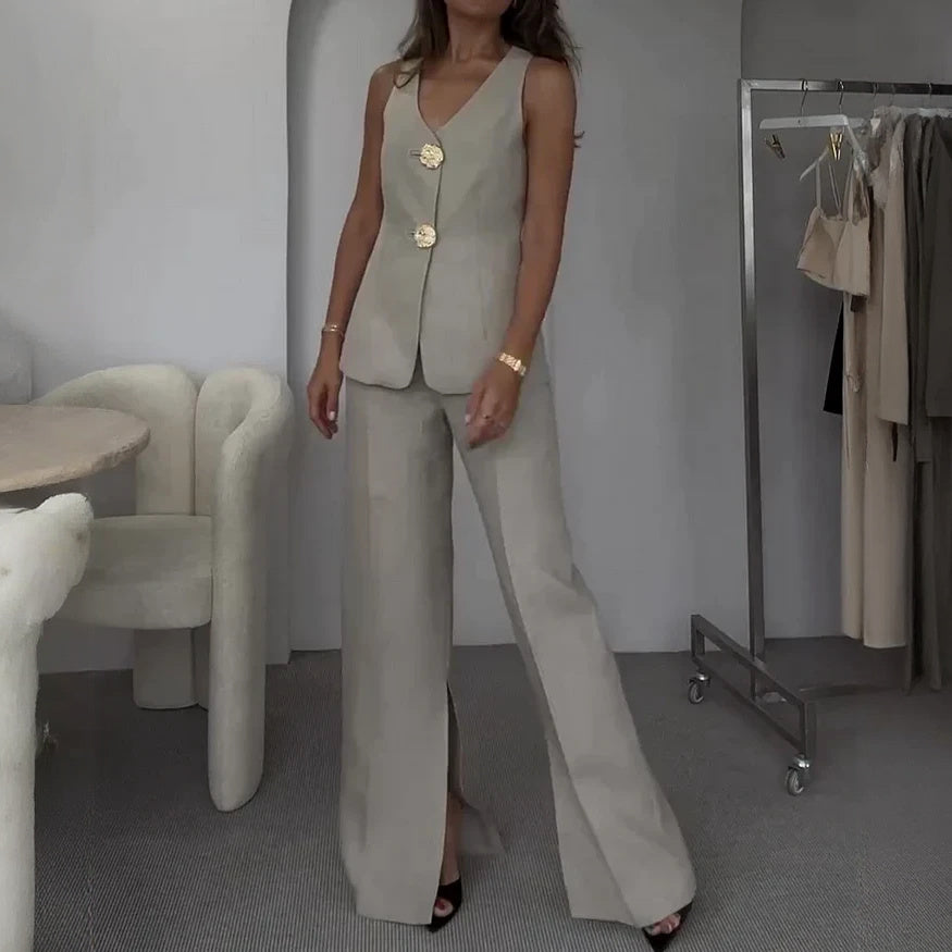 Tailored Vest Suit - Wide-Leg Trousers, Sage Green
