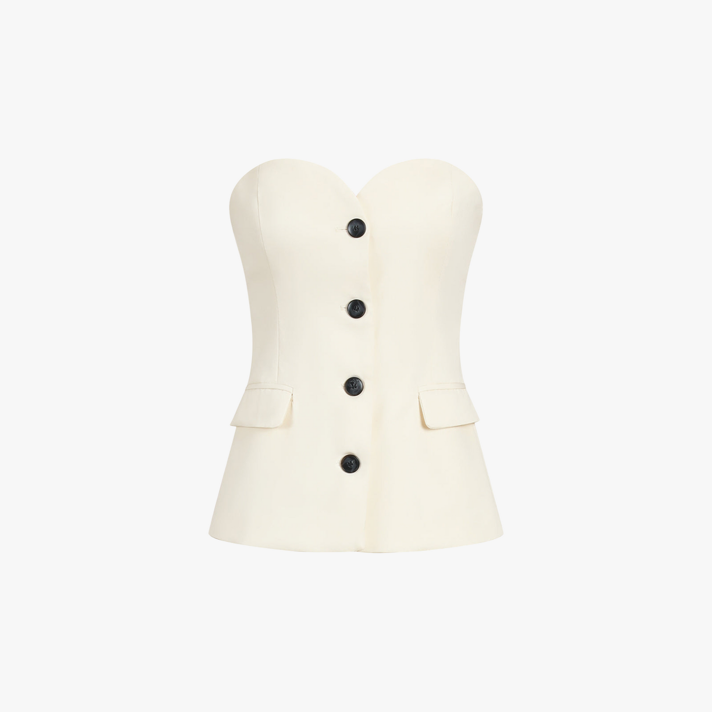 Strapless Wide-Leg Suit with Button Detail