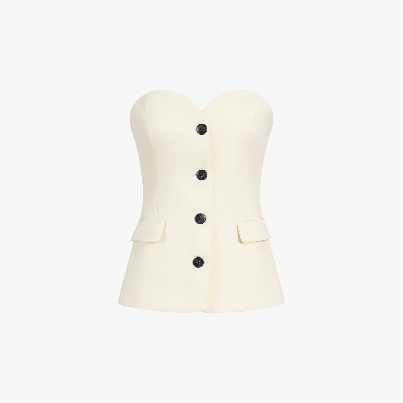 Strapless Wide-Leg Suit with Button Detail