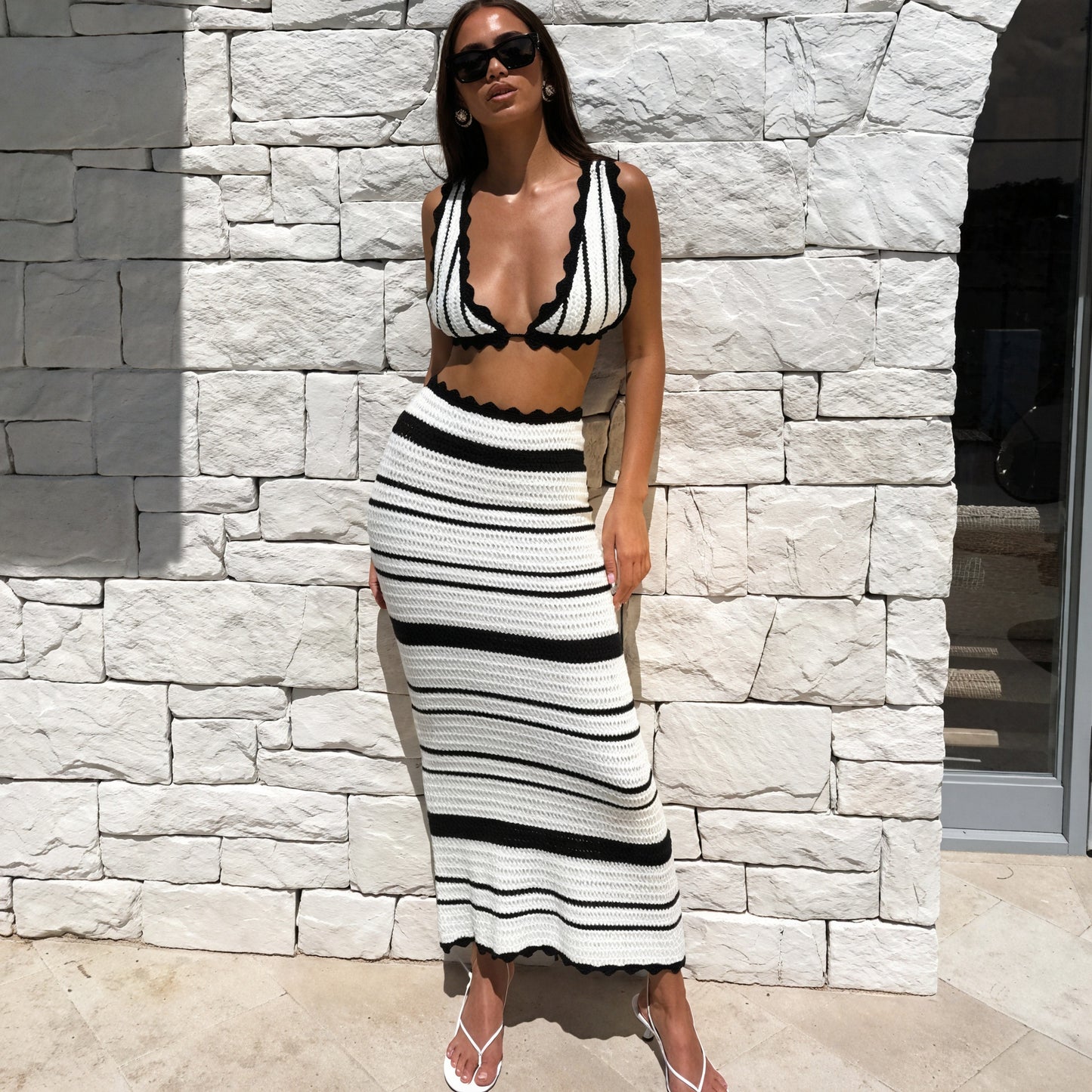 Striped Knit Set - Halter Top & Skirt