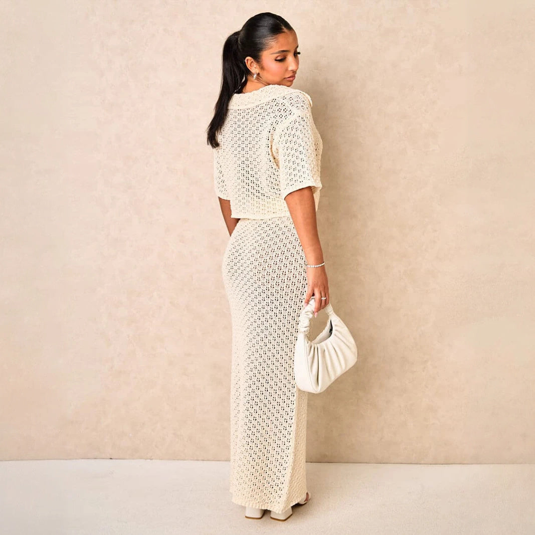 Crochet Two-Piece Outfit - High-Waisted Skirt