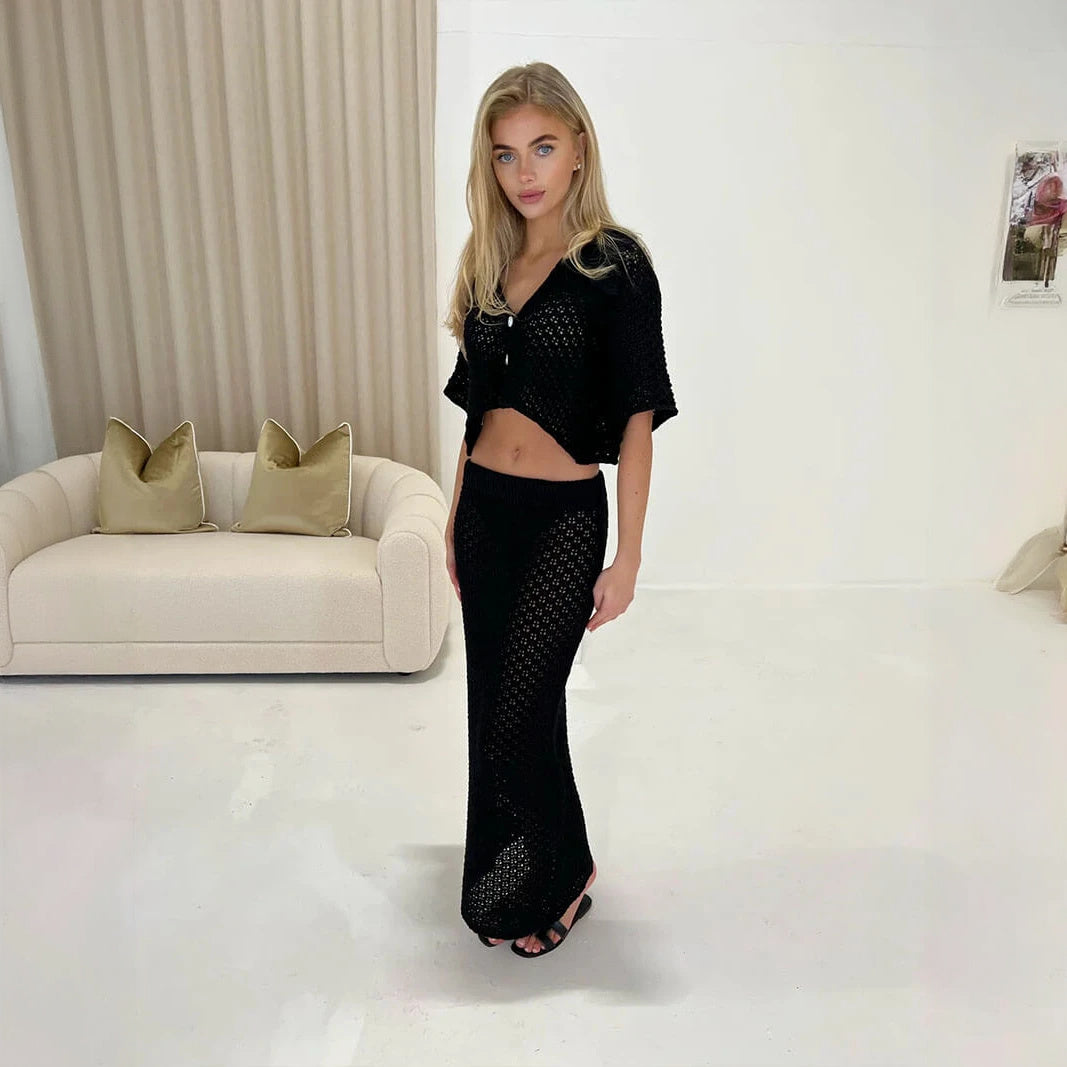 Crochet Two-Piece Outfit - High-Waisted Skirt