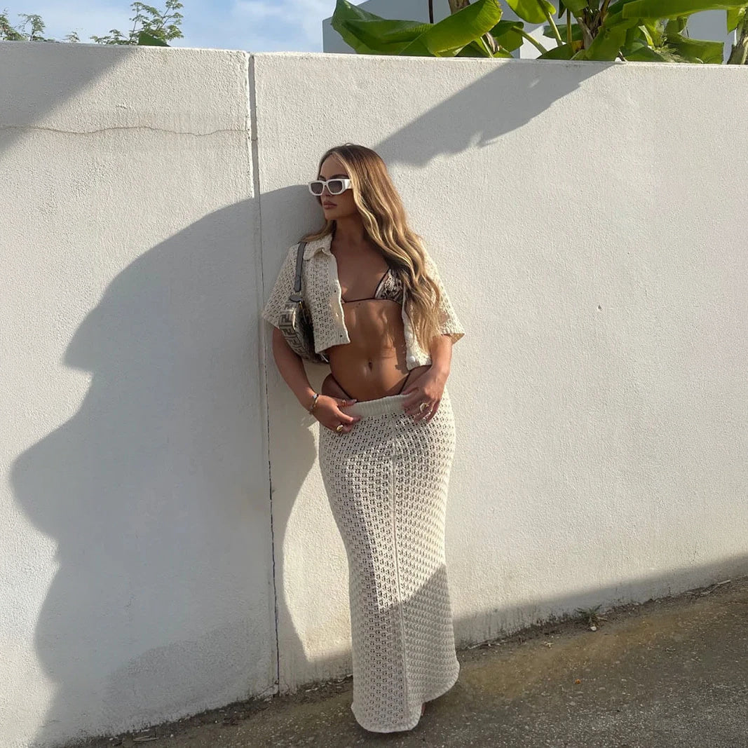 Crochet Two-Piece Outfit - High-Waisted Skirt
