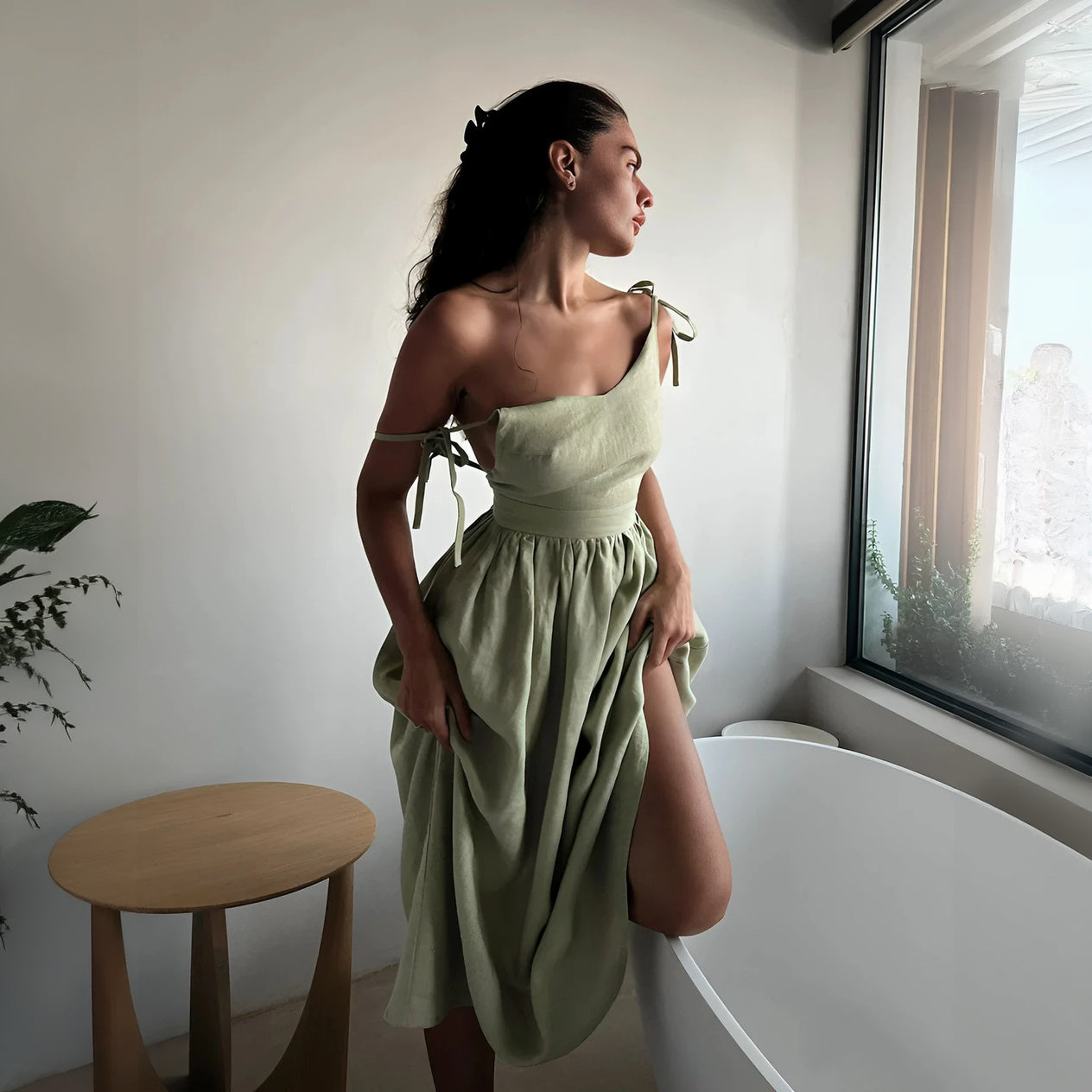 A-Line Dress with Shoulder Ties