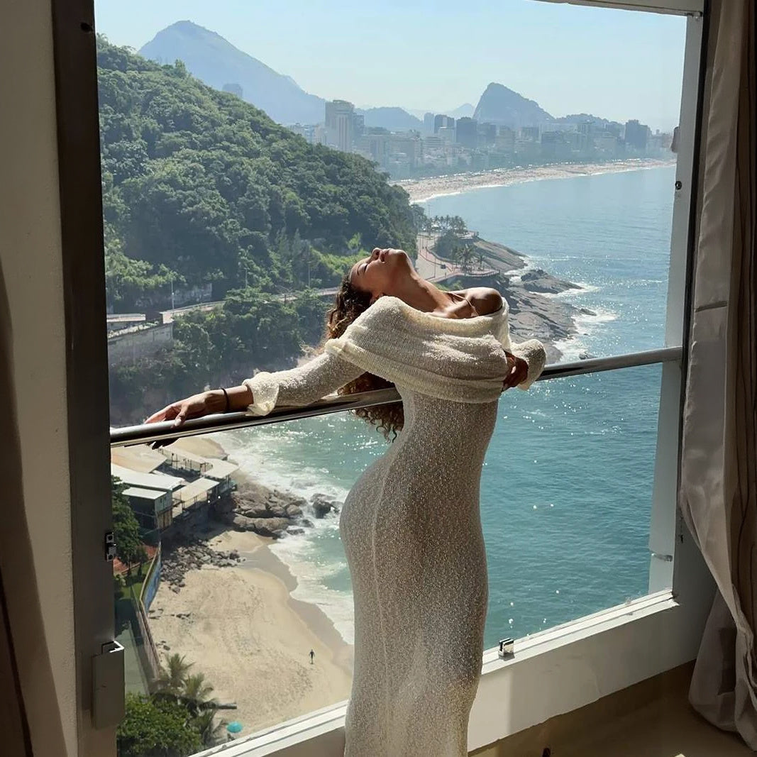 Shimmering Off-Shoulder Midi Dress