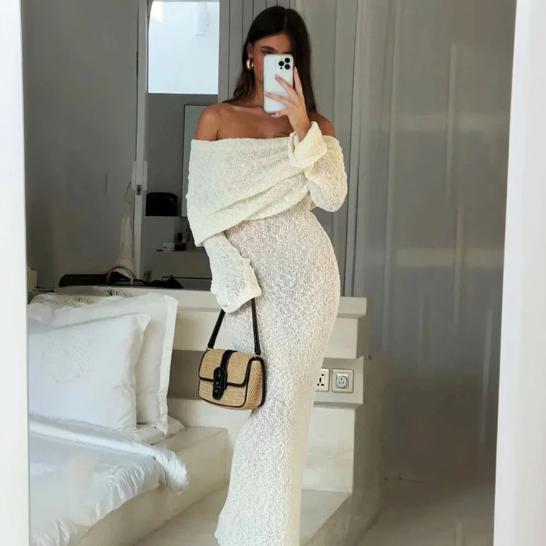 Shimmering Off-Shoulder Midi Dress
