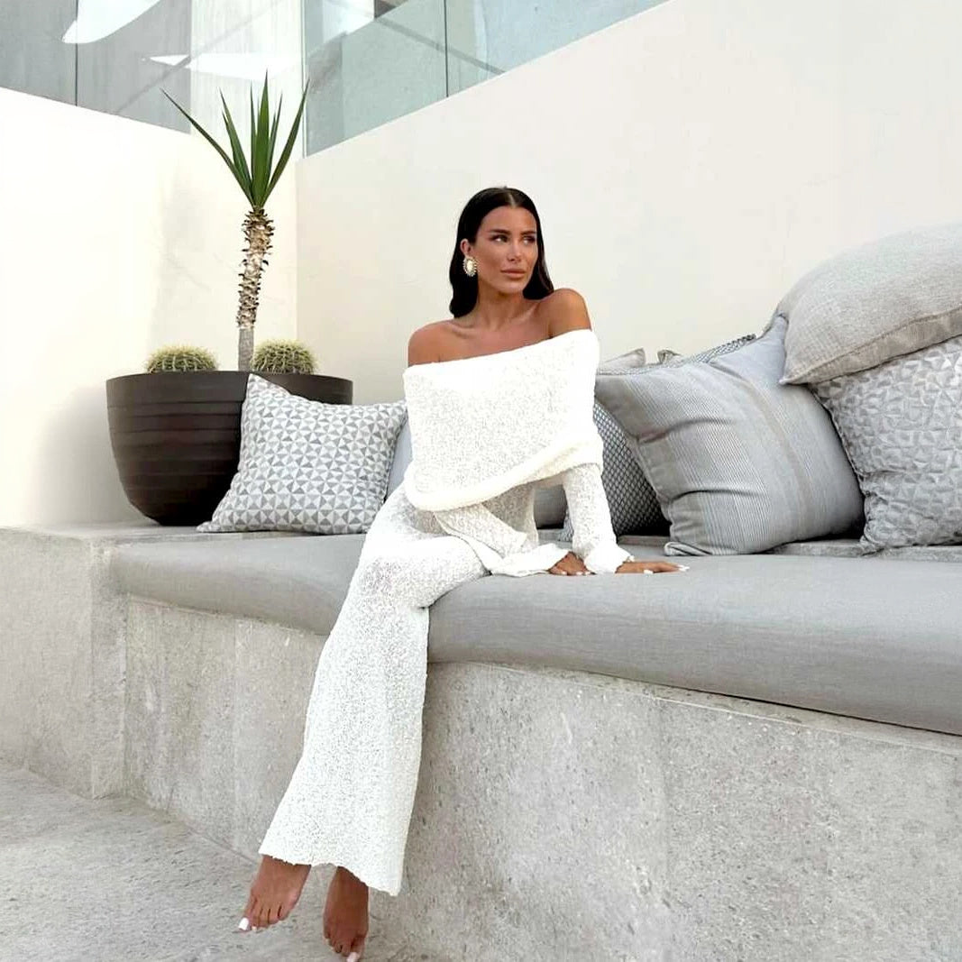 Shimmering Off-Shoulder Midi Dress