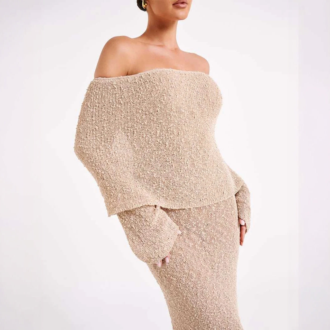 Shimmering Off-Shoulder Midi Dress