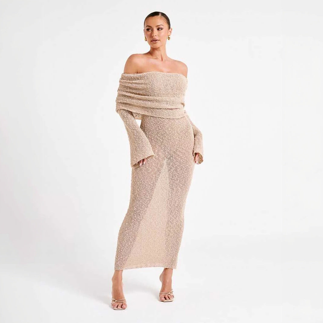 Shimmering Off-Shoulder Midi Dress