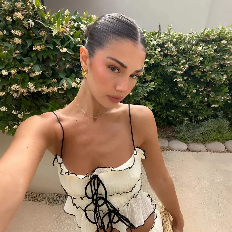 Ruffled Two-Piece Set with Adjustable Ties