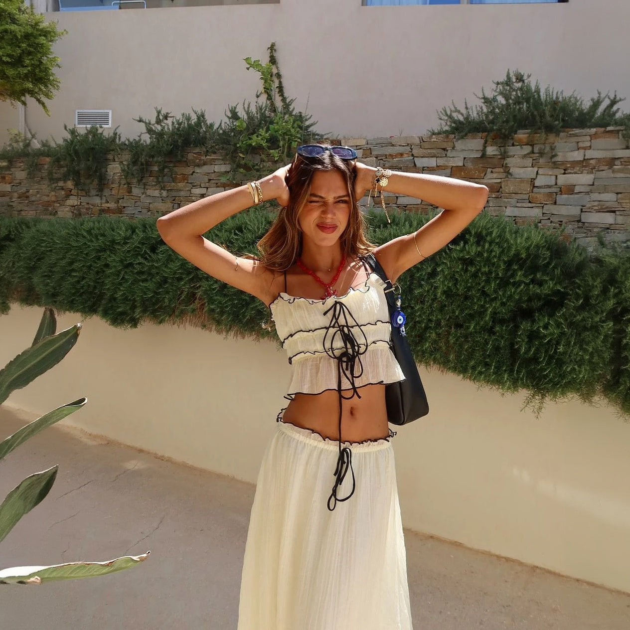 Ruffled Two-Piece Set with Adjustable Ties